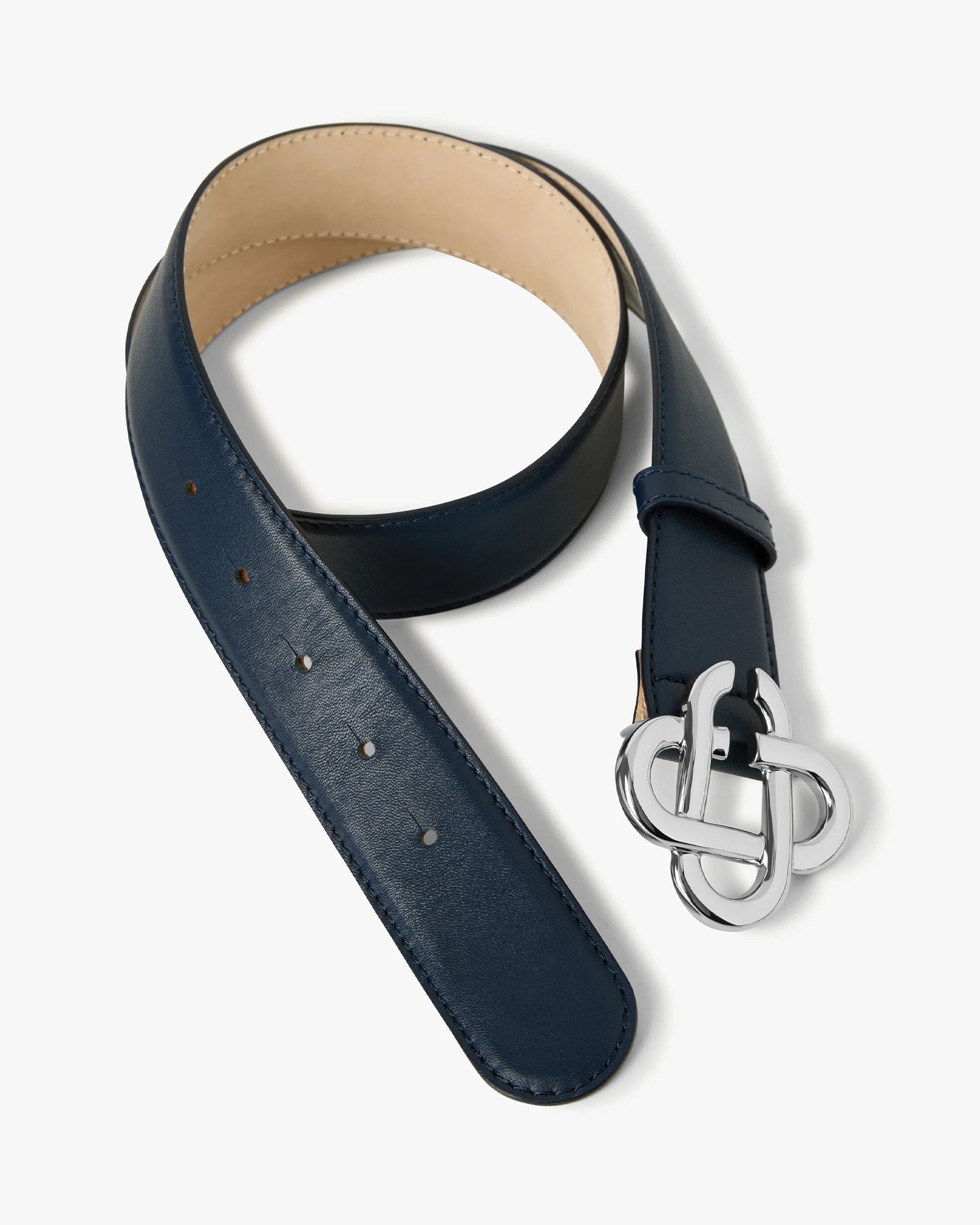 Men's Navy & Silver Classic Leather CC Logo Belt | Casablanca Paris