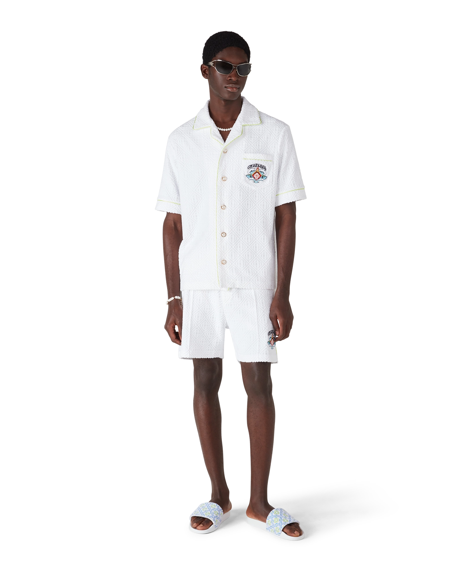 Mens White Monogram Pool Slides – Casablanca display picture 1