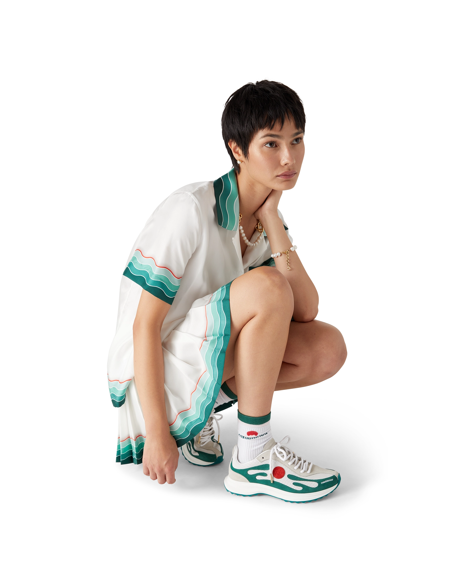 Women's White & Green Stade Sneaker | Casablanca Paris