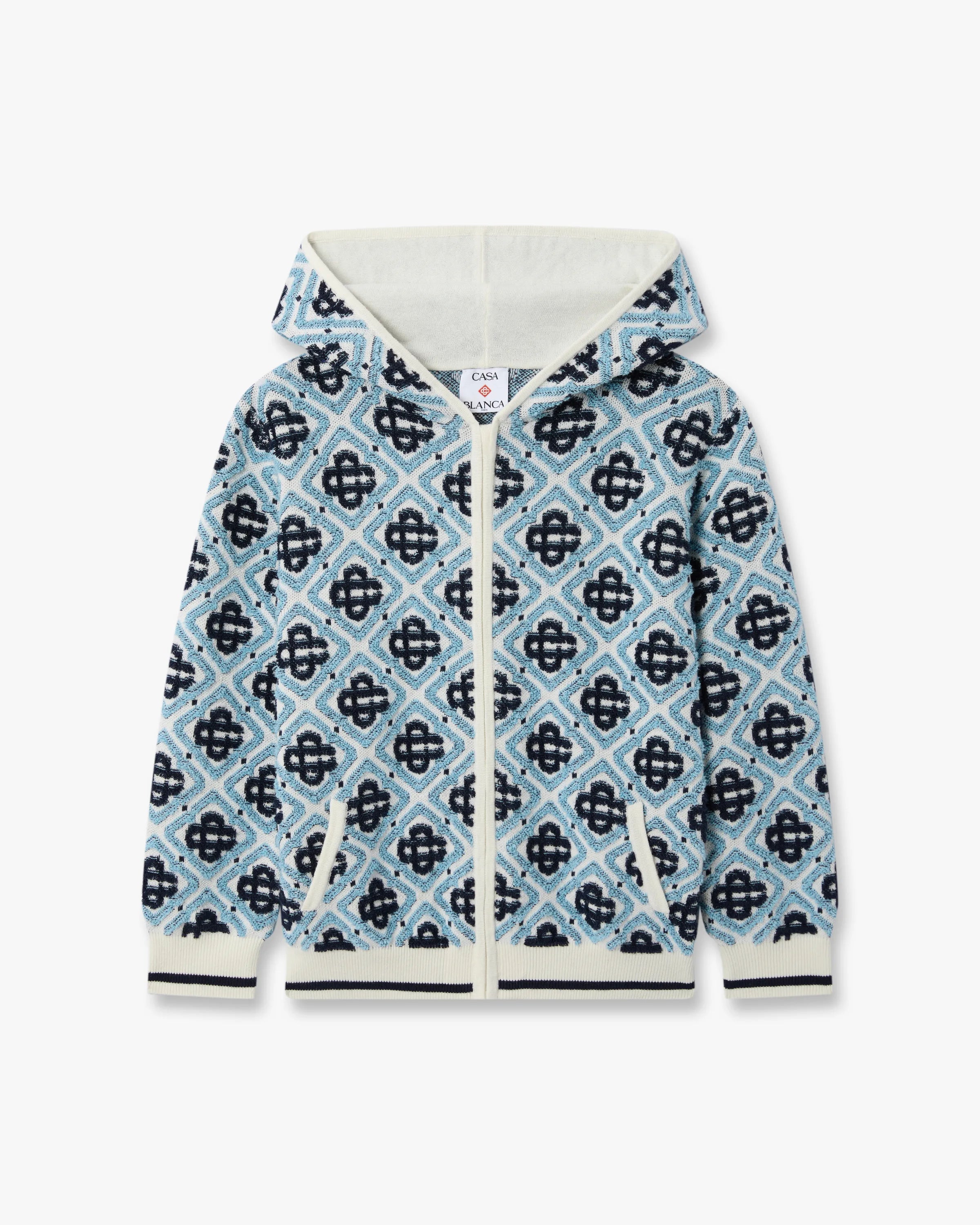 Children's Blue Monogram Zip-Up Hooded Sweatshirt | Casablanca Paris