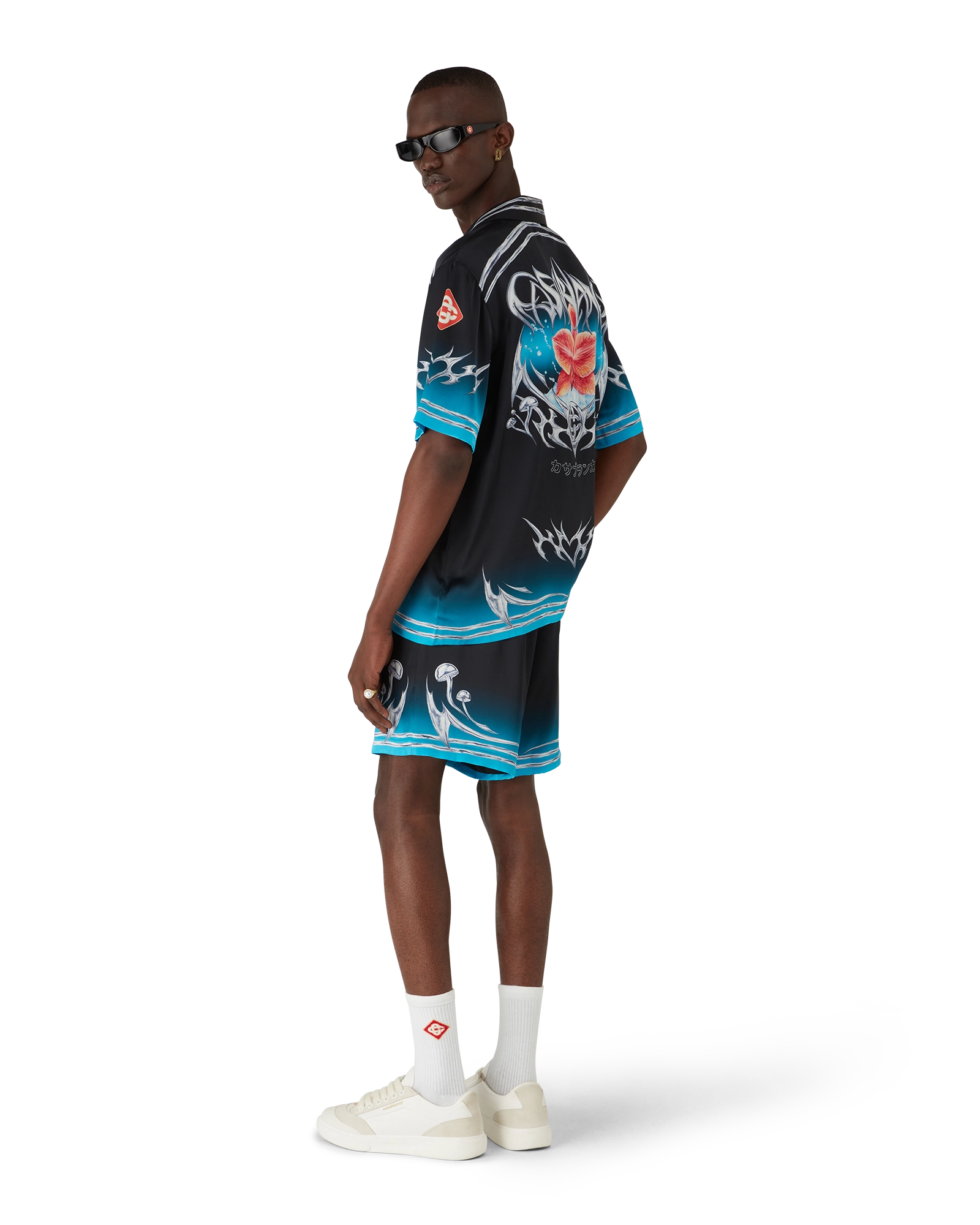 Blades Short Sleeve Silk Satin Shirt | Casablanca Paris