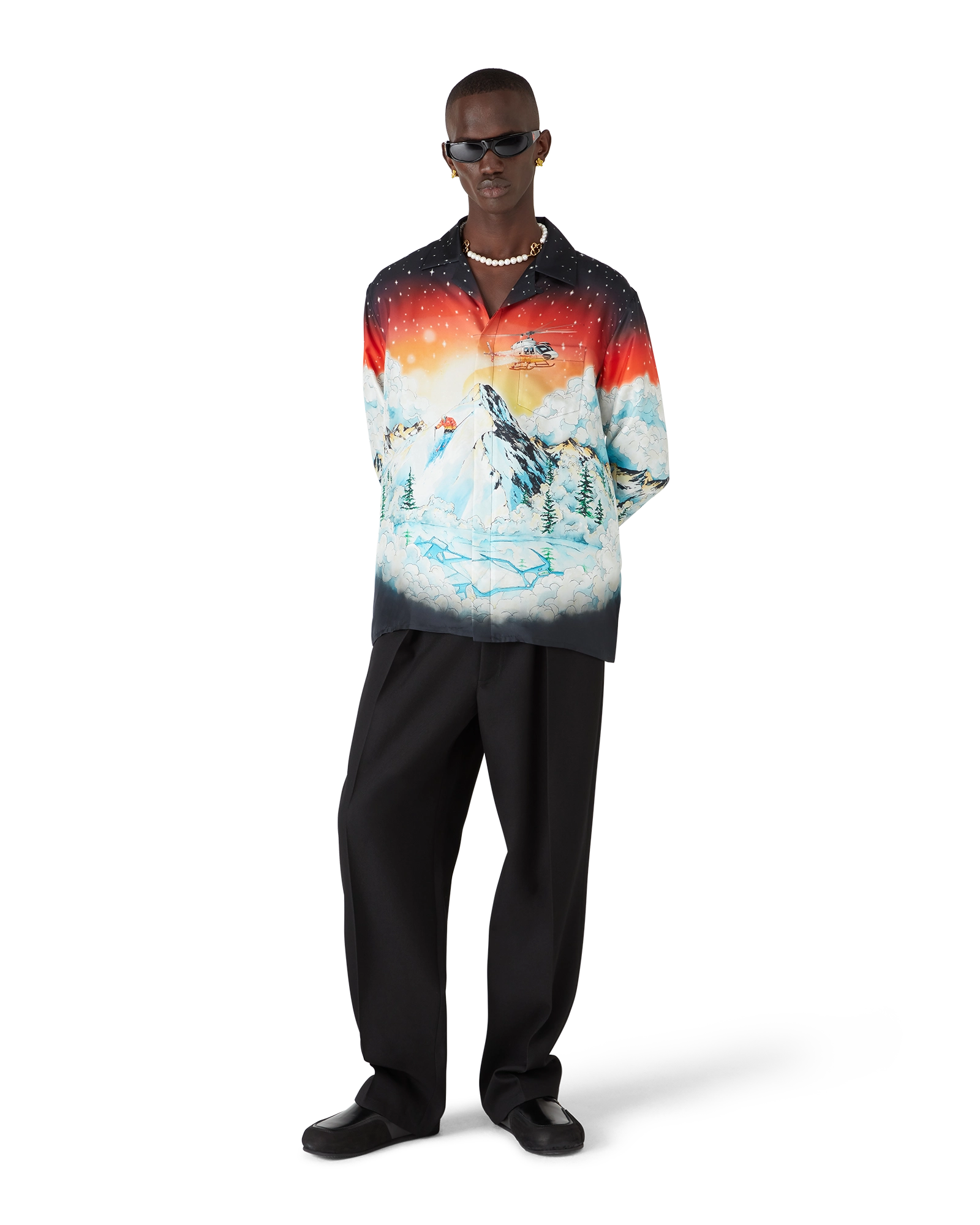 Ski Lake Long Sleeve Silk Twill Shirt | Casablanca Paris