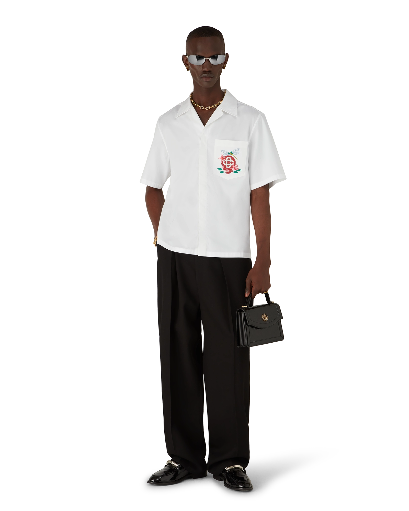 Cotton Poplin Embroidered Short Sleeve Shirt | Casablanca Paris