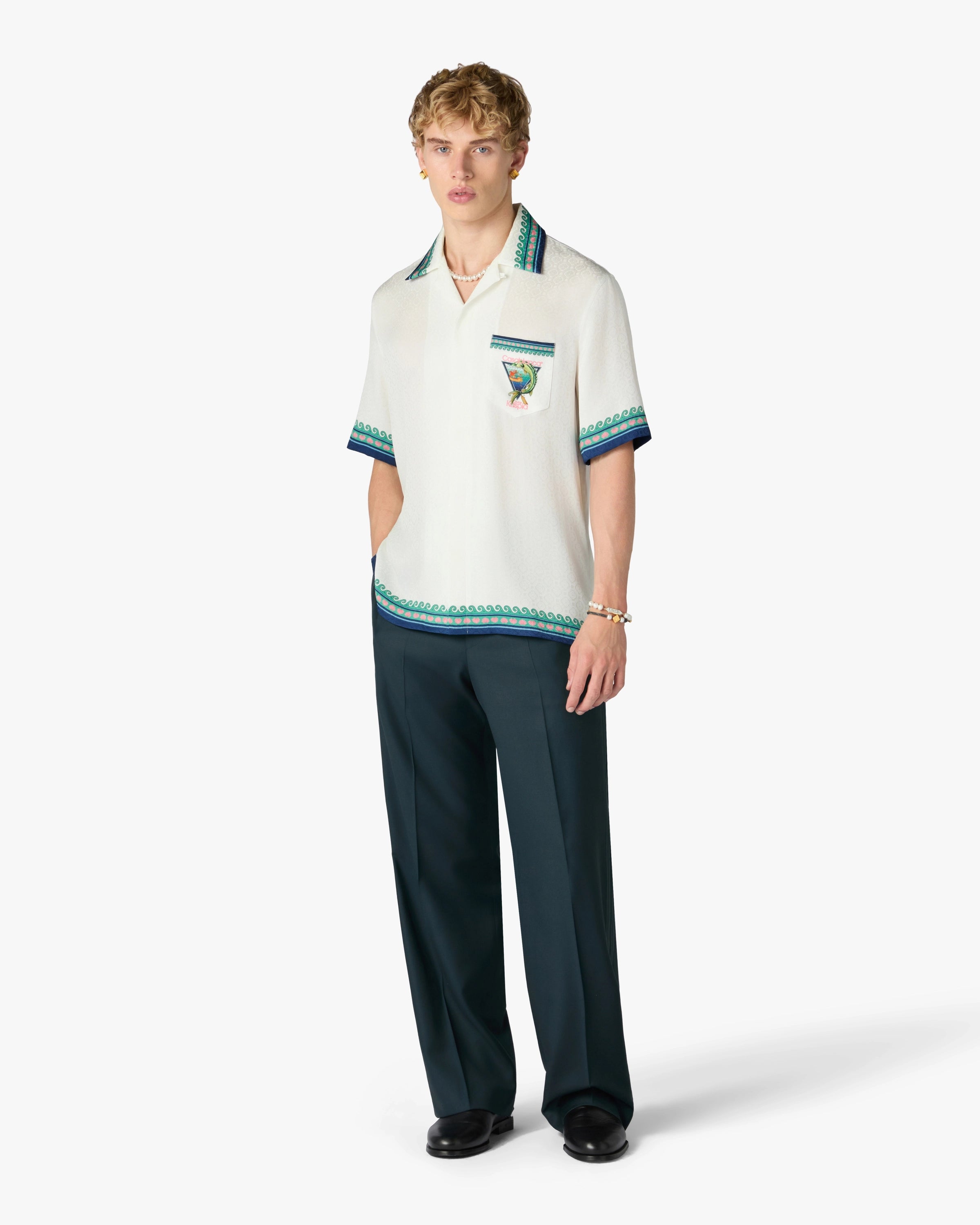 White Casa x Kaspia New York Club Icon Short Sleeve Silk Shirt