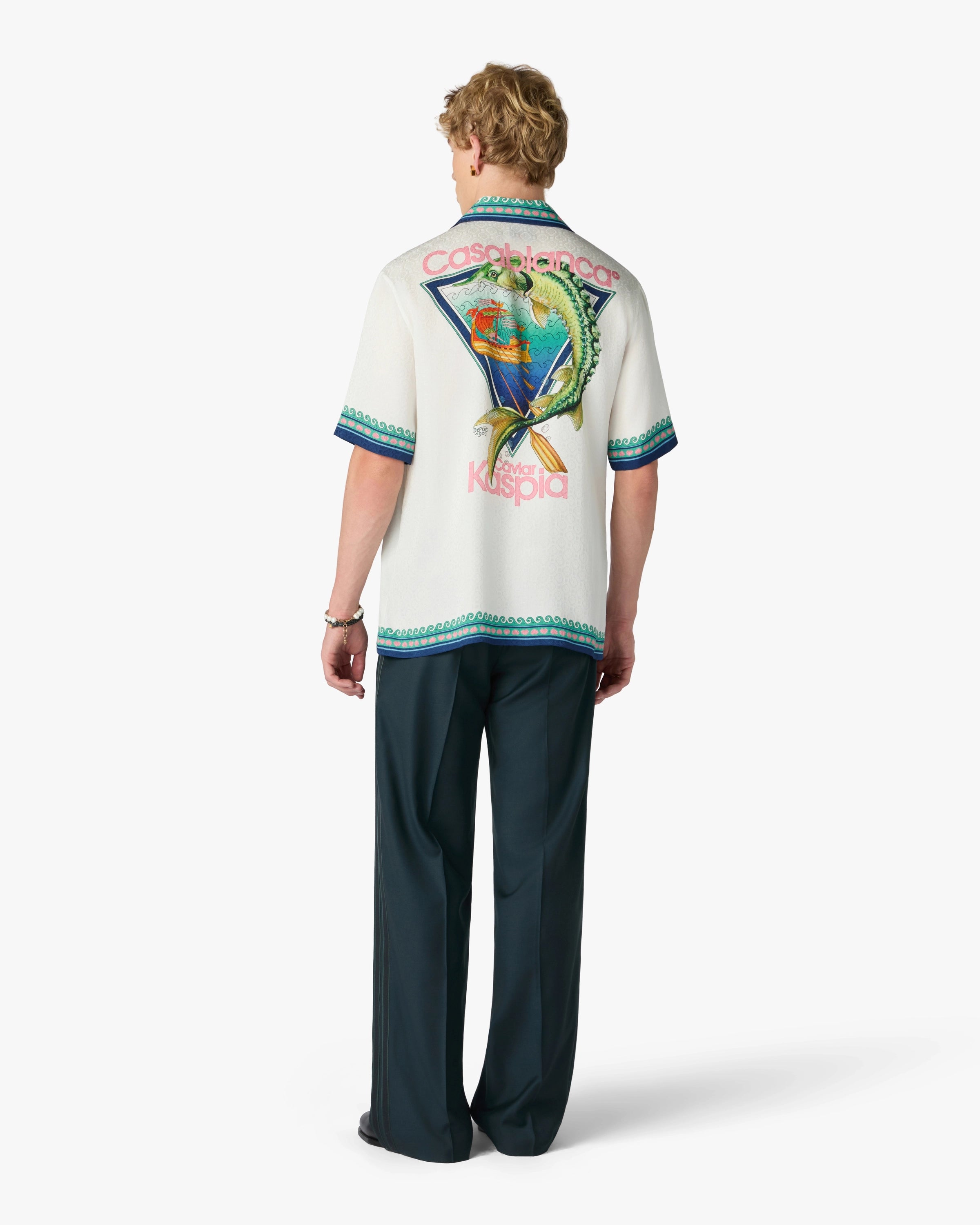White Casa x Kaspia New York Club Icon Short Sleeve Silk Shirt