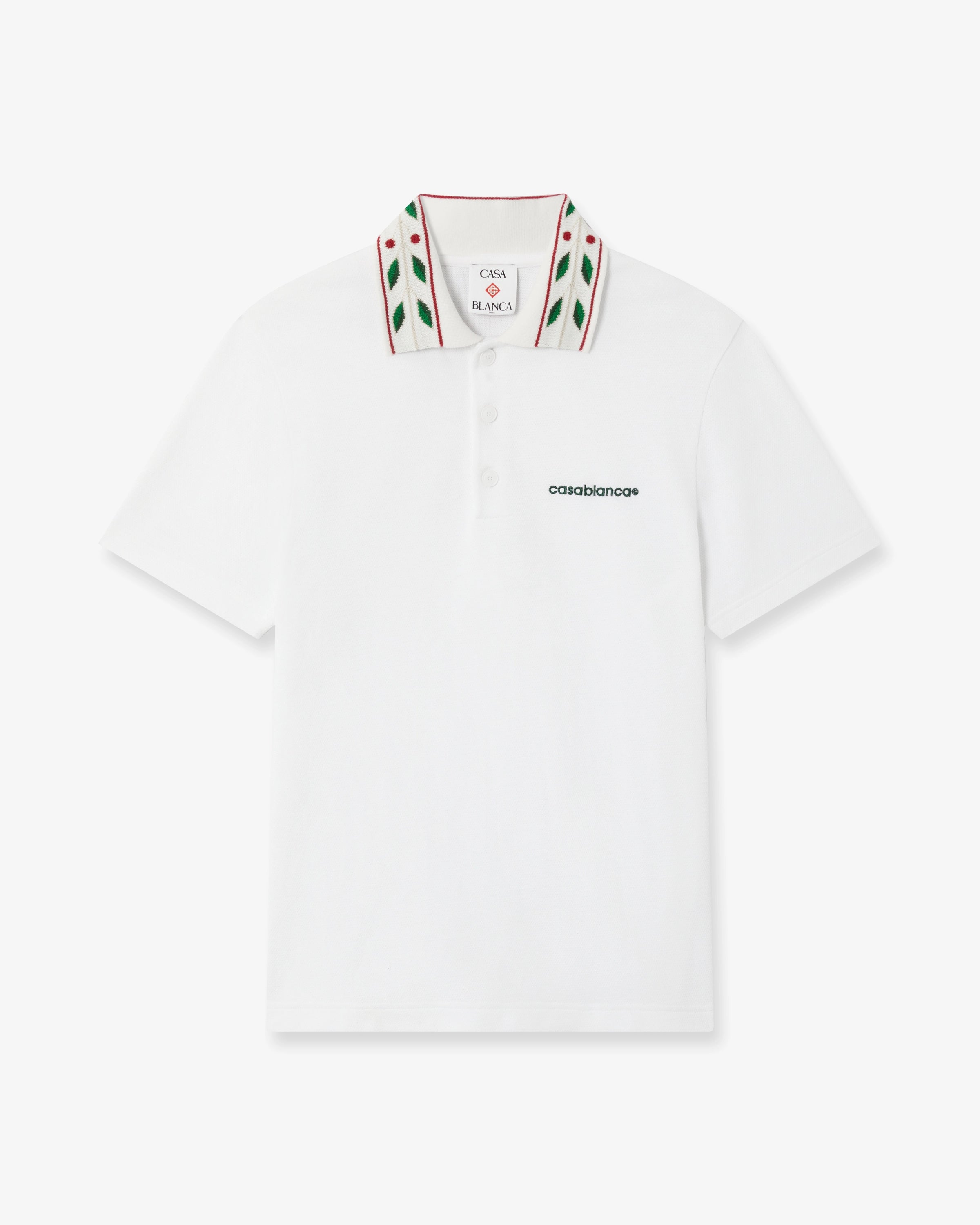 White Laurel Pique Short Sleeve Polo Shirt | Casablanca Paris
