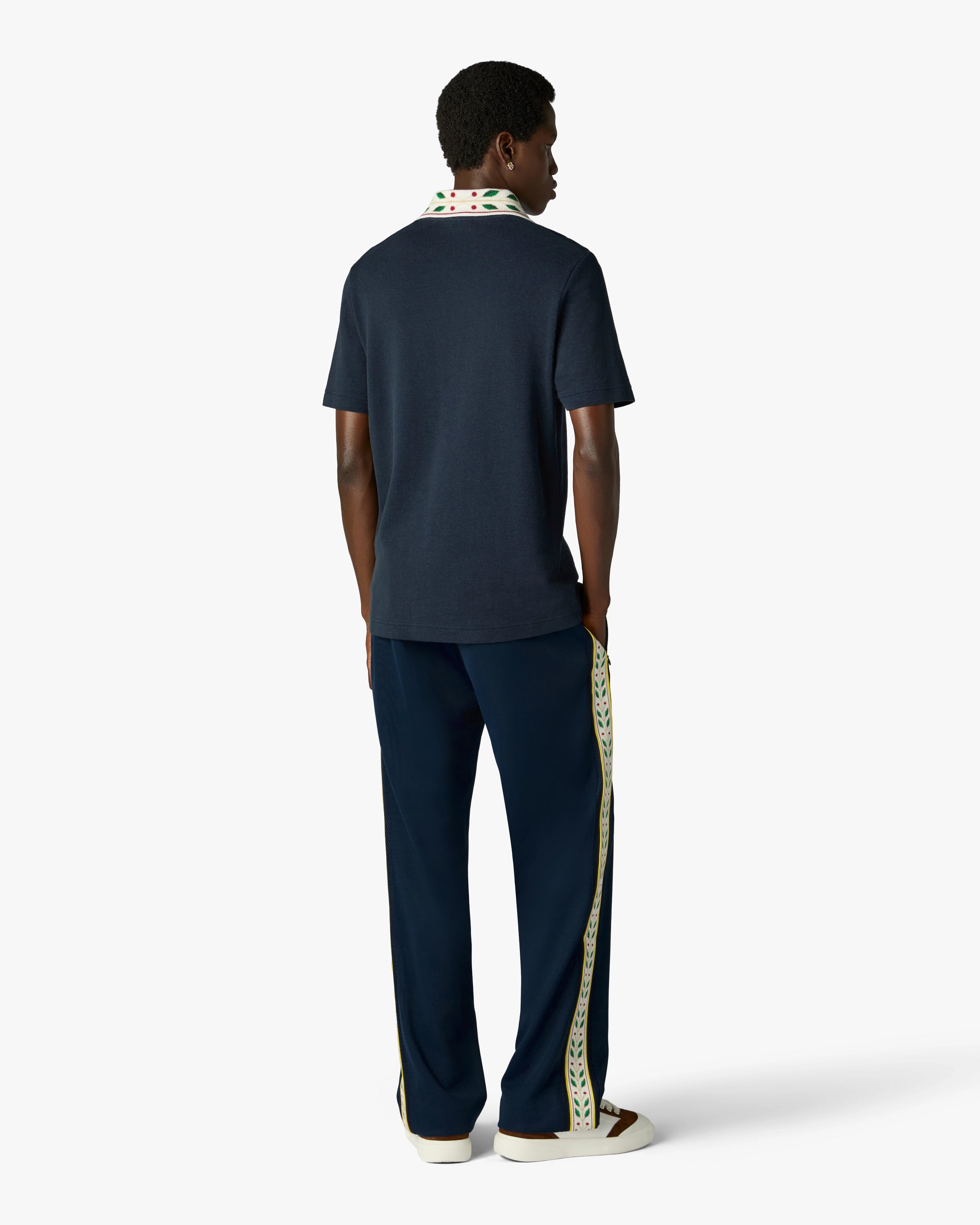Navy Laurel Pique Short Sleeve Polo Shirt | Casablanca Paris