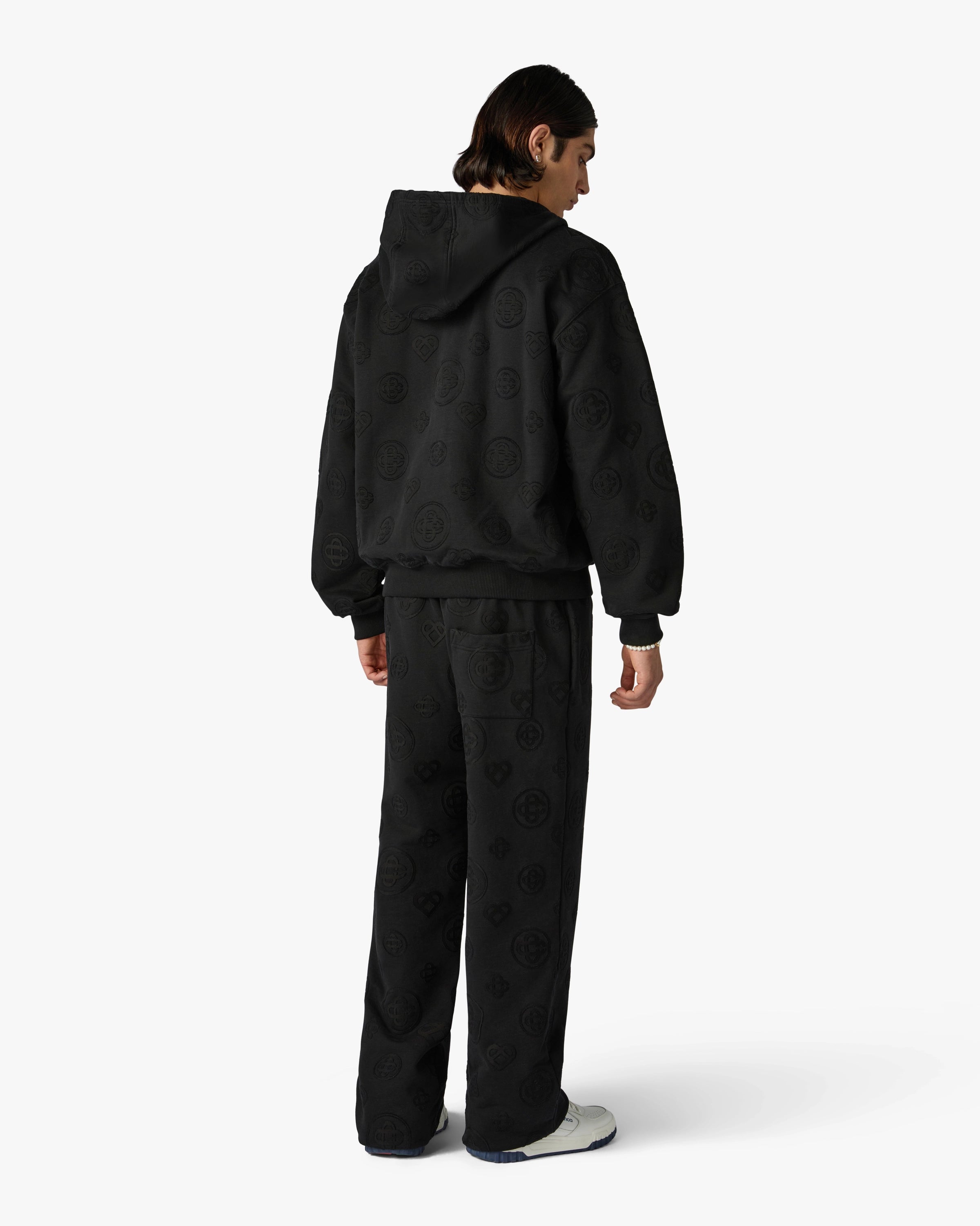 Black Applique Monogram Zip-Up Hooded Sweatshirt | Casablanca Paris