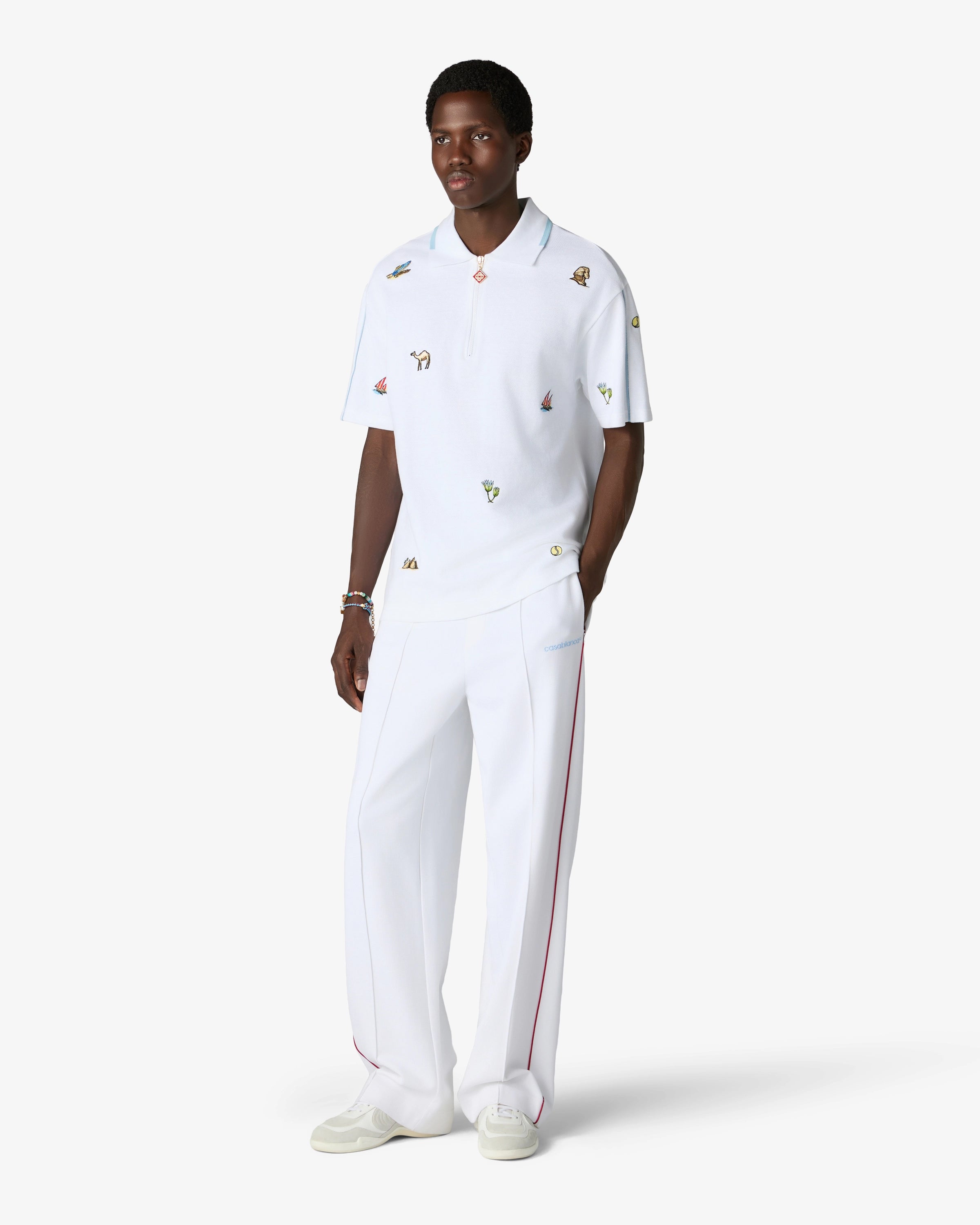 White Icon Quarter Zip Embroidered Short Sleeve Polo Shirt