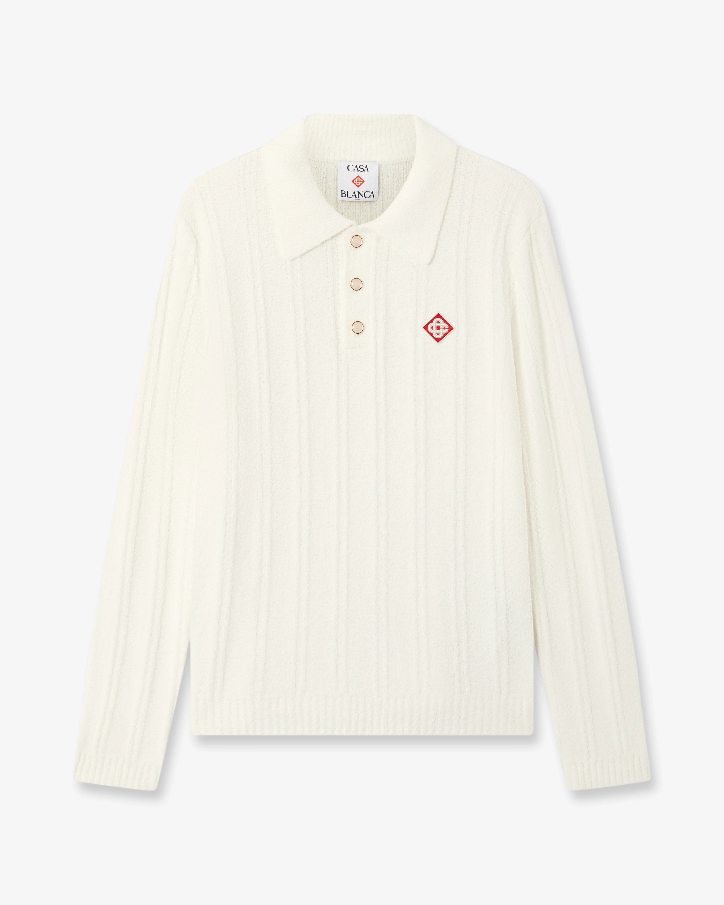 White Boucle Long Sleeve Polo Shirt | Casablanca Paris White Boucle Long Sleeve Polo Shirt | Casablanca Paris