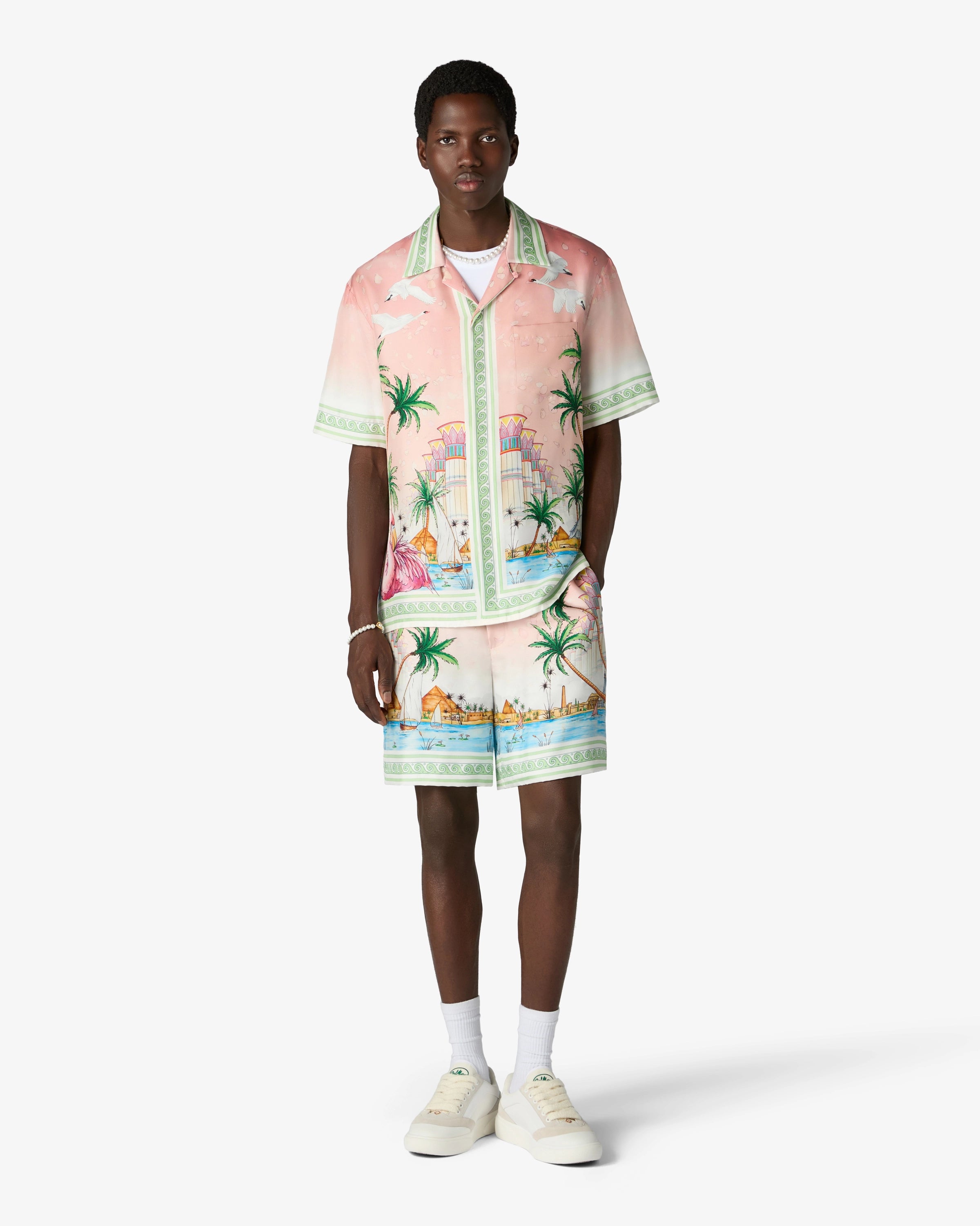 Pink Ethereal Short Sleeve Silk Shirt | Casablanca Paris