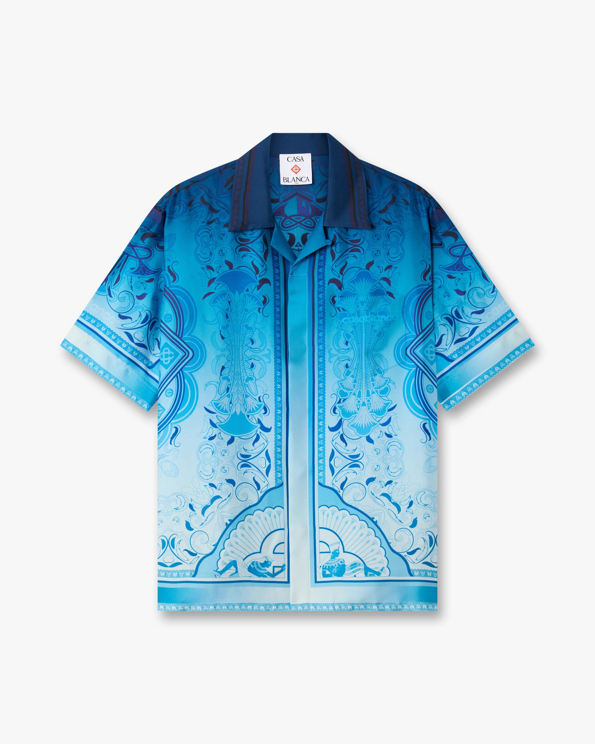 Blue Gradient Egyptian Rug Short Sleeve Silk Shirt | Casablanca Paris