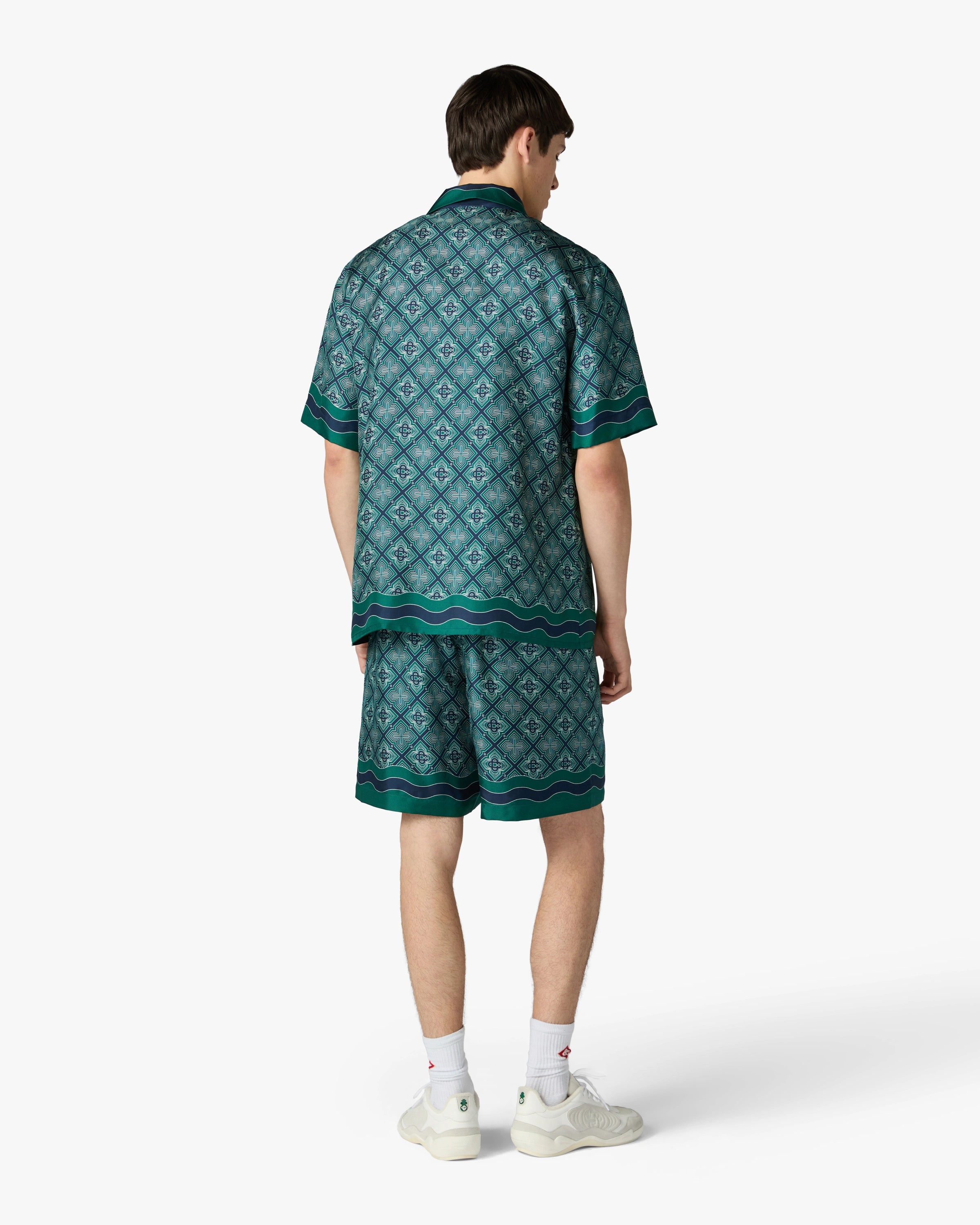 Dark Green Radiating Monogram Silk Shorts | Casablanca Paris
