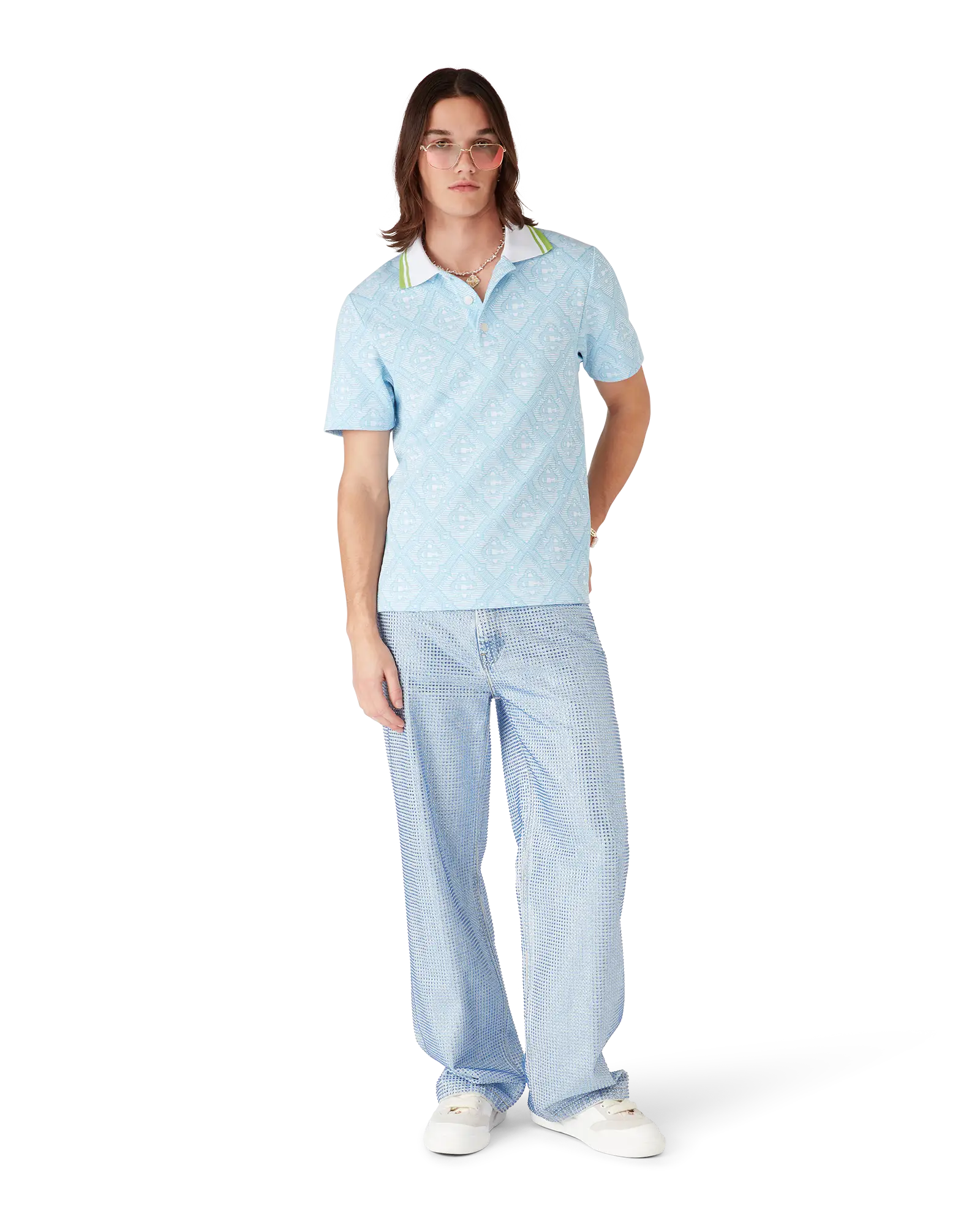 Pale Blue Jacquard Short Sleeve Jacquard Polo Shirt – Casablanca
