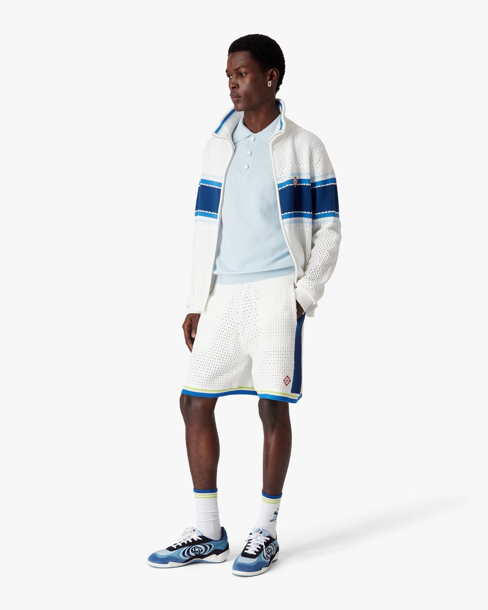 White & Blue Crochet Shorts | Casablanca Paris
