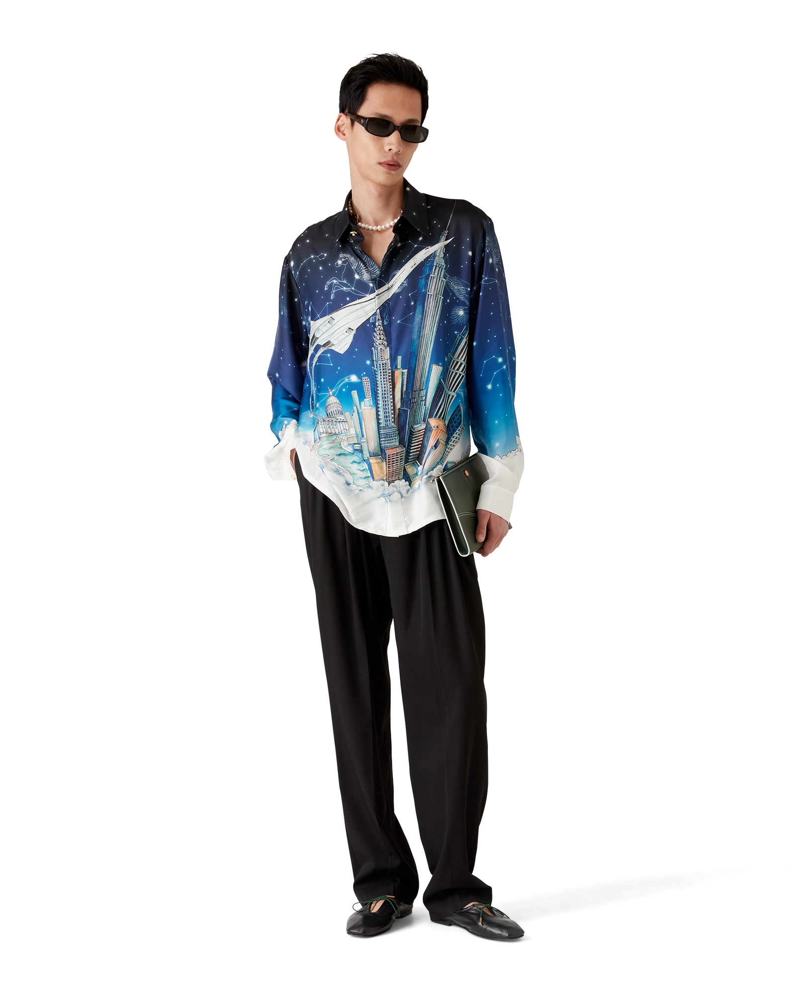 CASABLANCA / Vol De Nuit Silk Shirt/S/シルク/マルチカラー/総柄/MF22-SH-021-05 Vol De Nuit Long Sleeve Silk Shirt – Casablanca