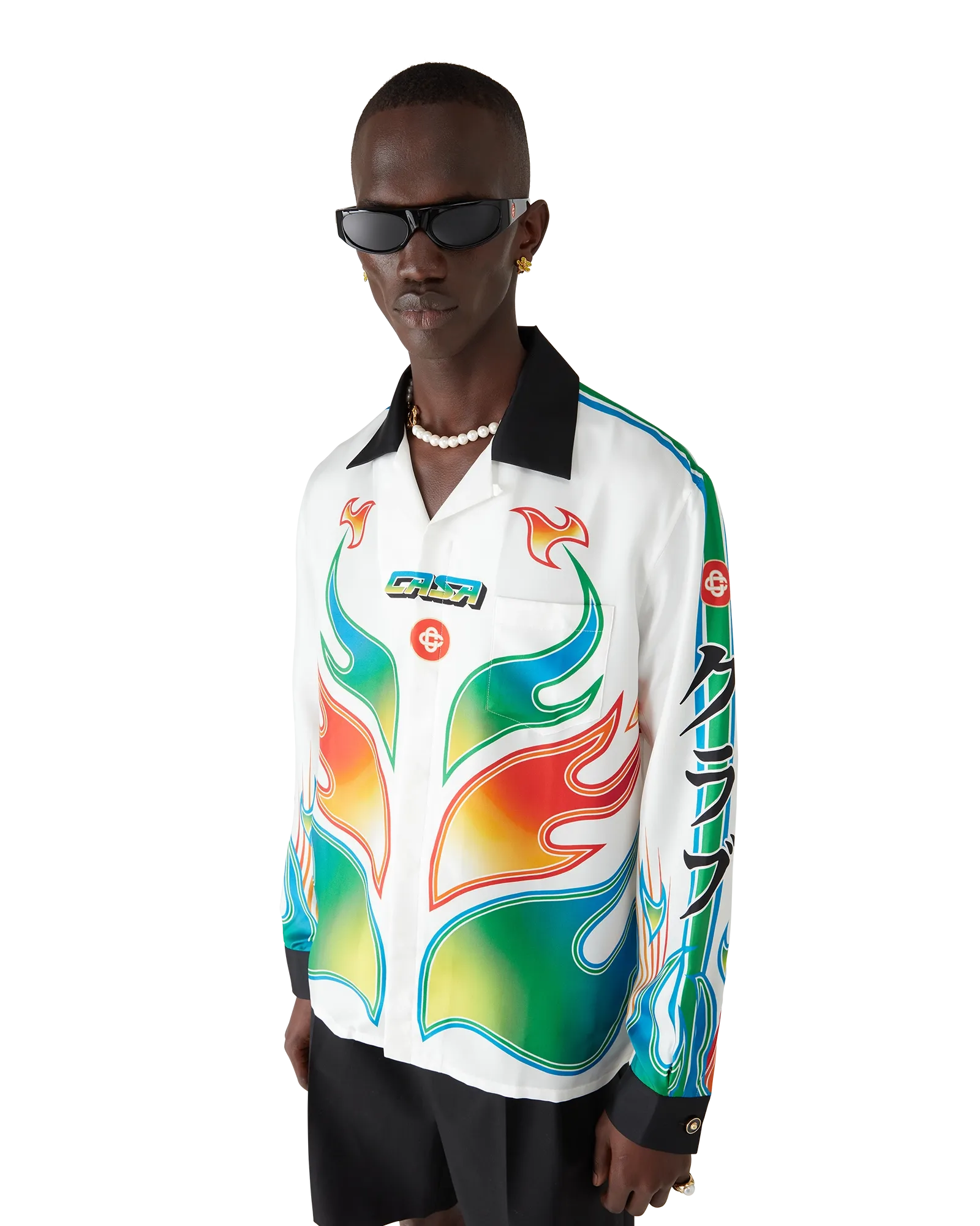 Flame Laurel Long Sleeve Silk Twill Shirt | Casablanca Paris