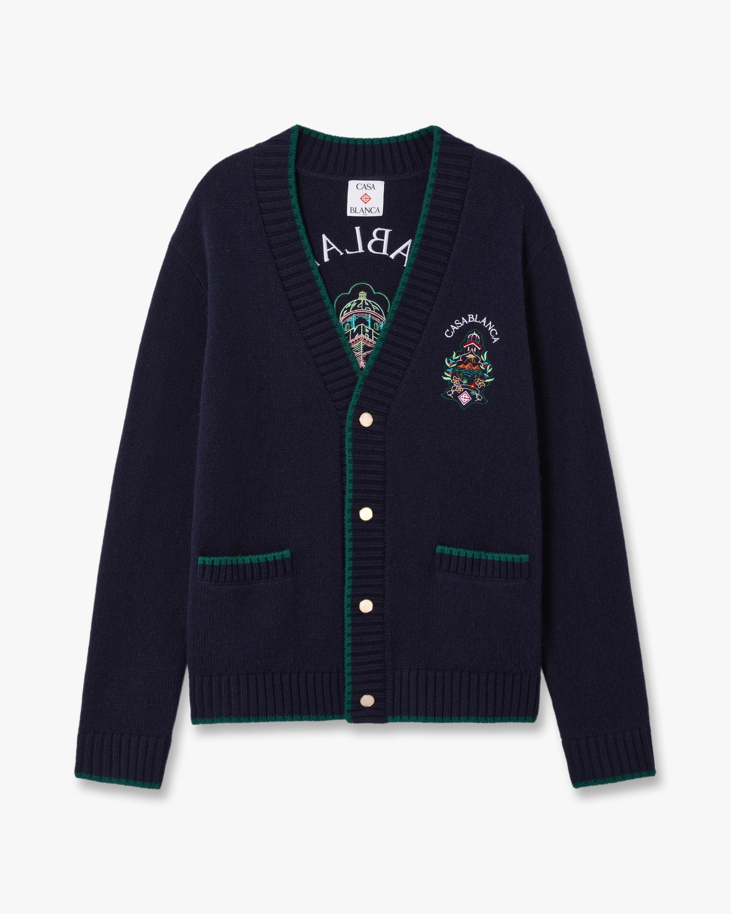Black Hotel Emblem Embroidered Wool Cardigan | Casablanca Paris