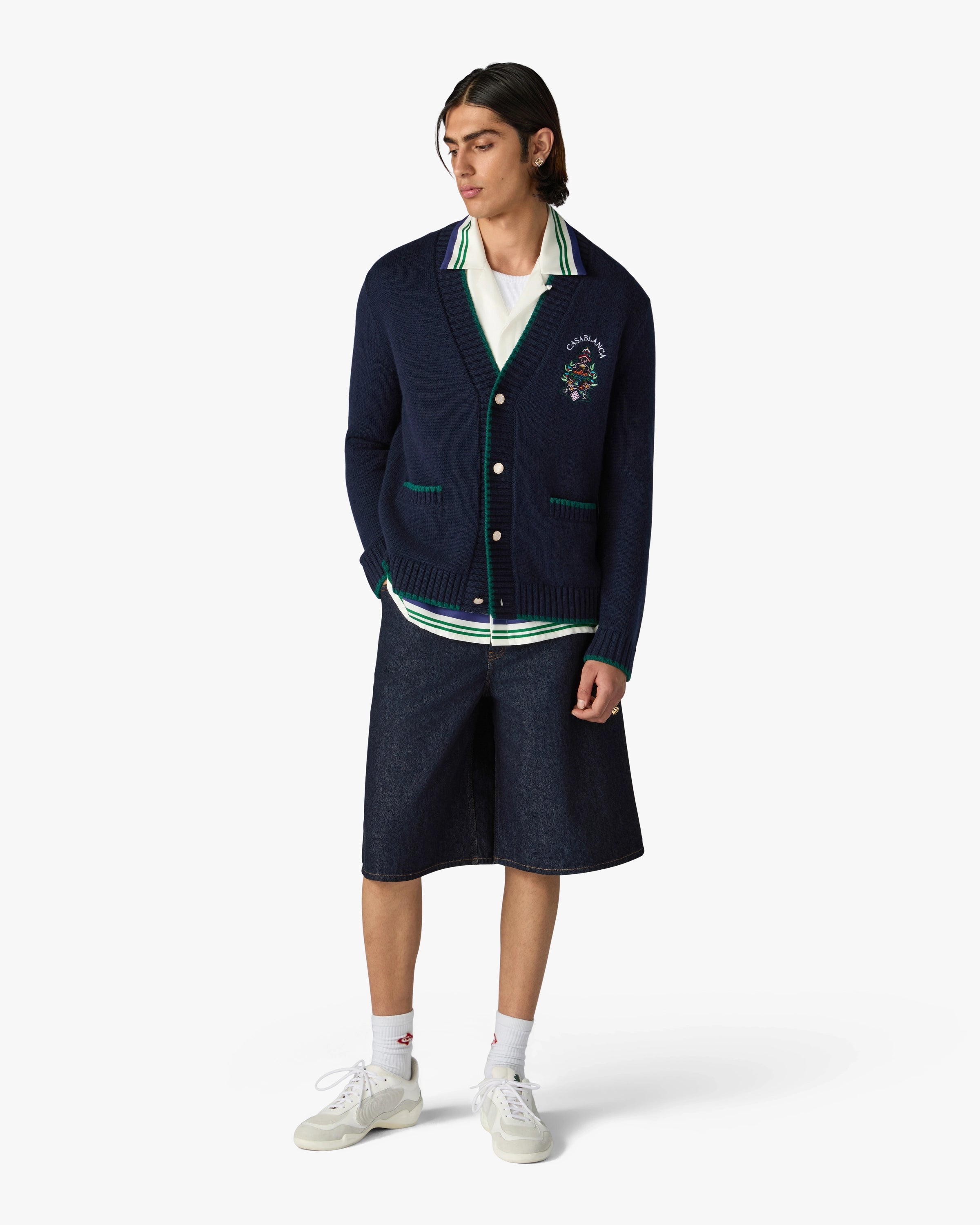 Black Hotel Emblem Embroidered Wool Cardigan | Casablanca Paris