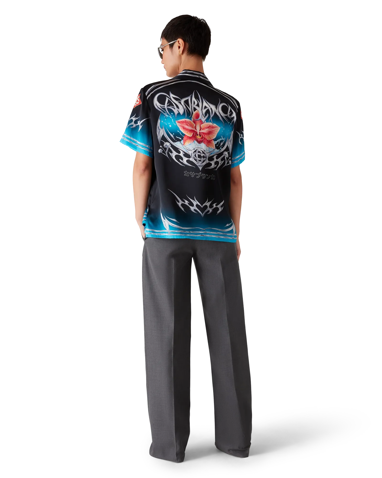 Blades Short Sleeve Silk Satin Shirt | Casablanca Paris