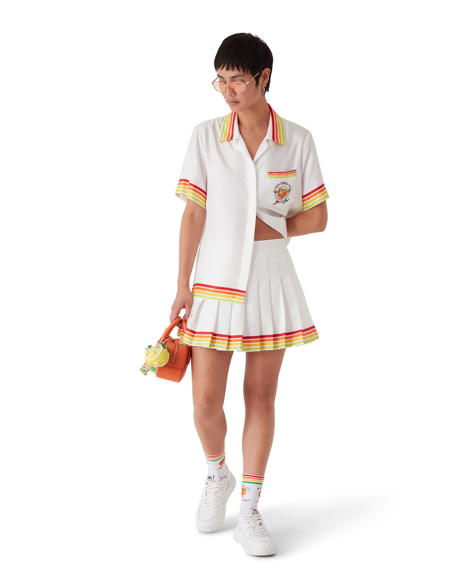 Orange Mascot Pleated Silk Twill Skirt | Casablanca Paris