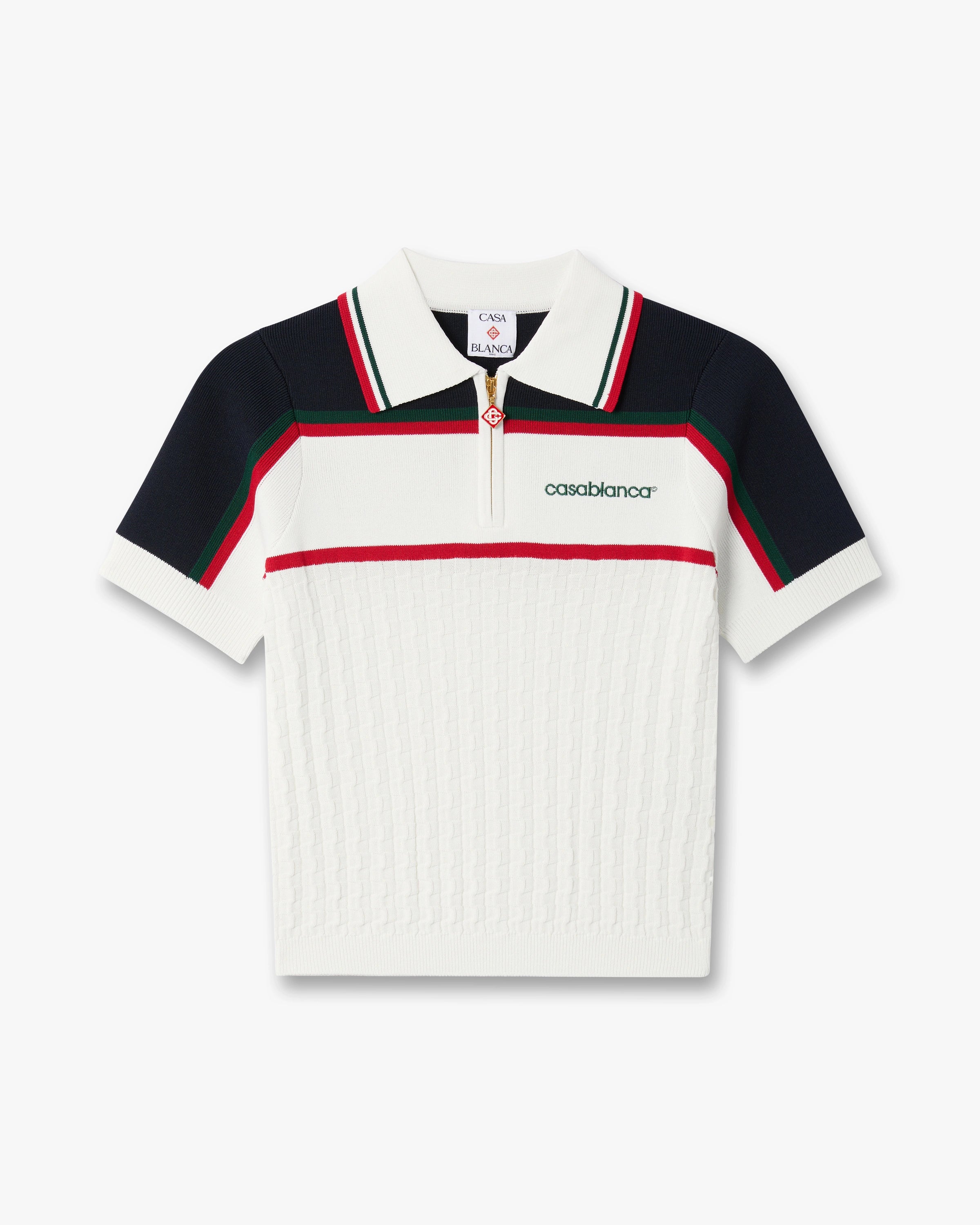 Cream & Navy Knit Tennis Short Sleeve Polo Shirt | Casablanca Paris