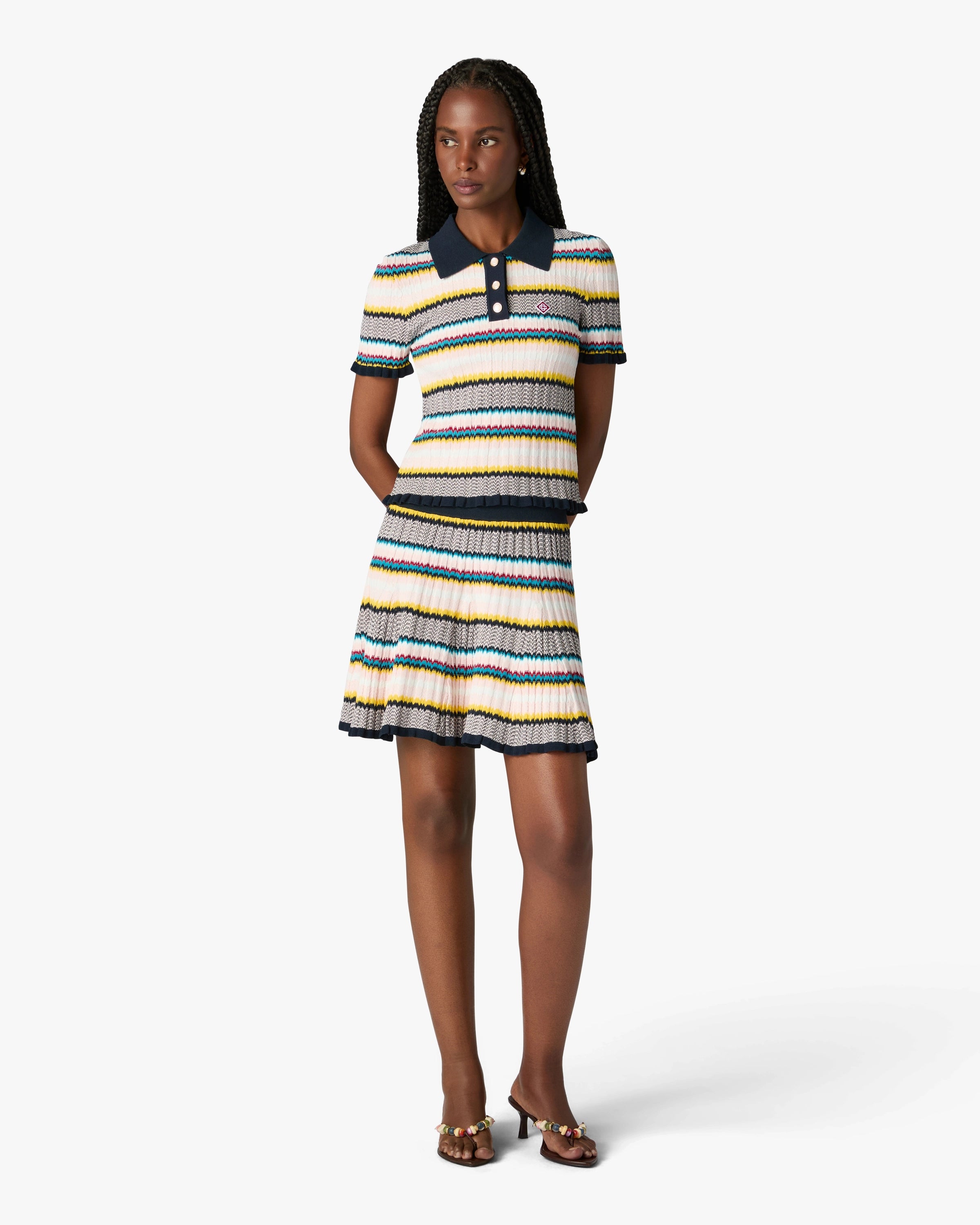 Multicolour Knit Chevron Short Sleeve Polo Shirt | Casablanca Paris