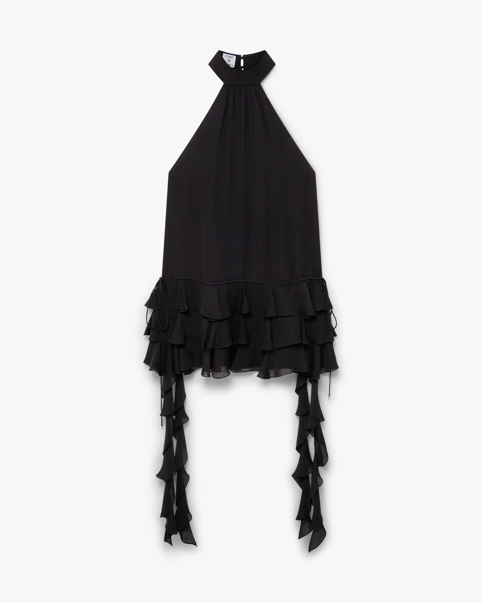 casablanca pleated mini dress Black Georgette Double Ruffle Mini Dress