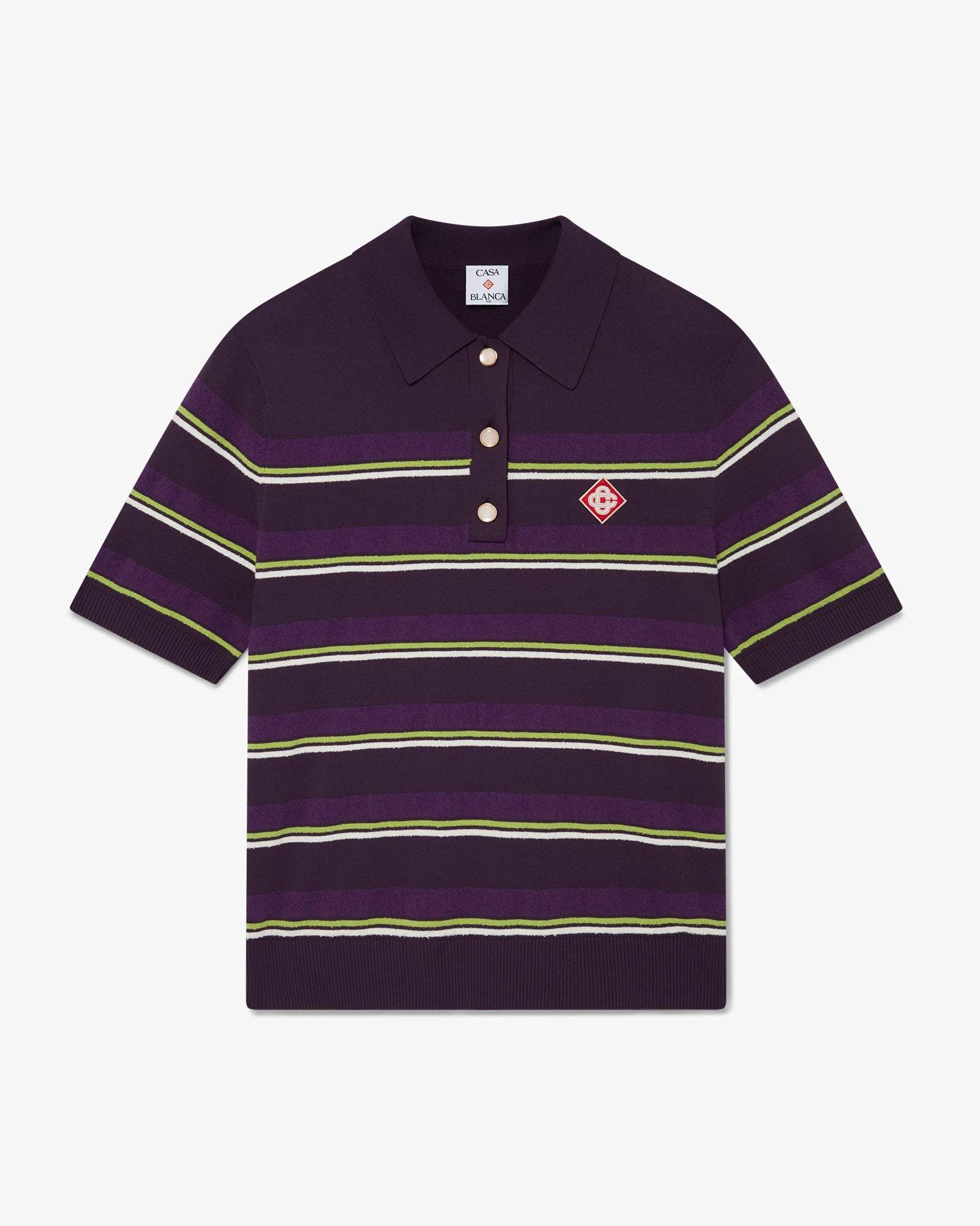 Purple & Green Striped Fitted Polo Shirt | Casablanca Paris