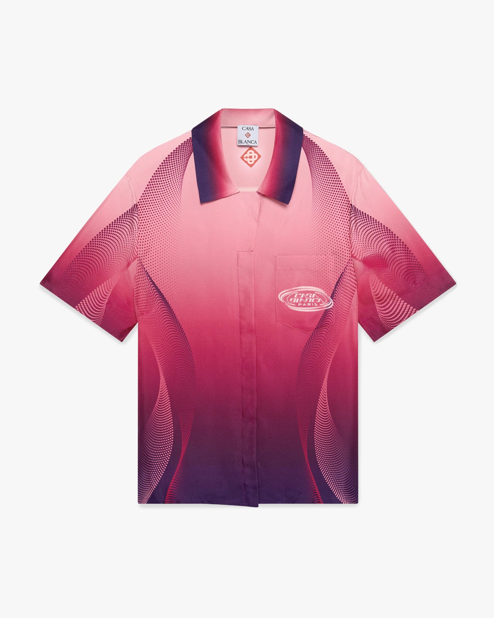 Aubergine Gradient Cuban Collar Short Sleeve Silk Shirt