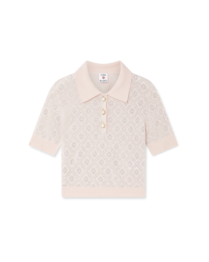 Crystal Monogram Knit Polo Shirt