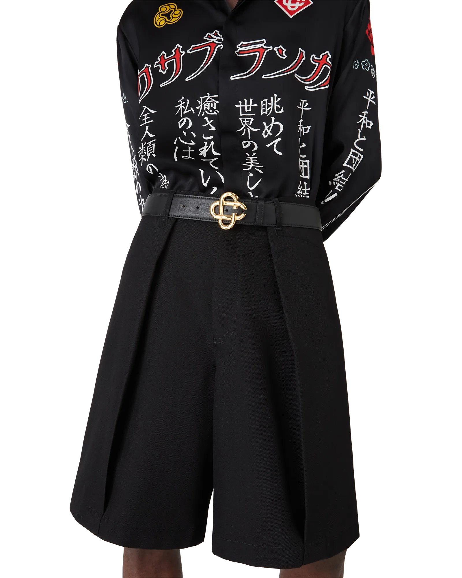 Mens Black Gold CC Logo Buckle Belt