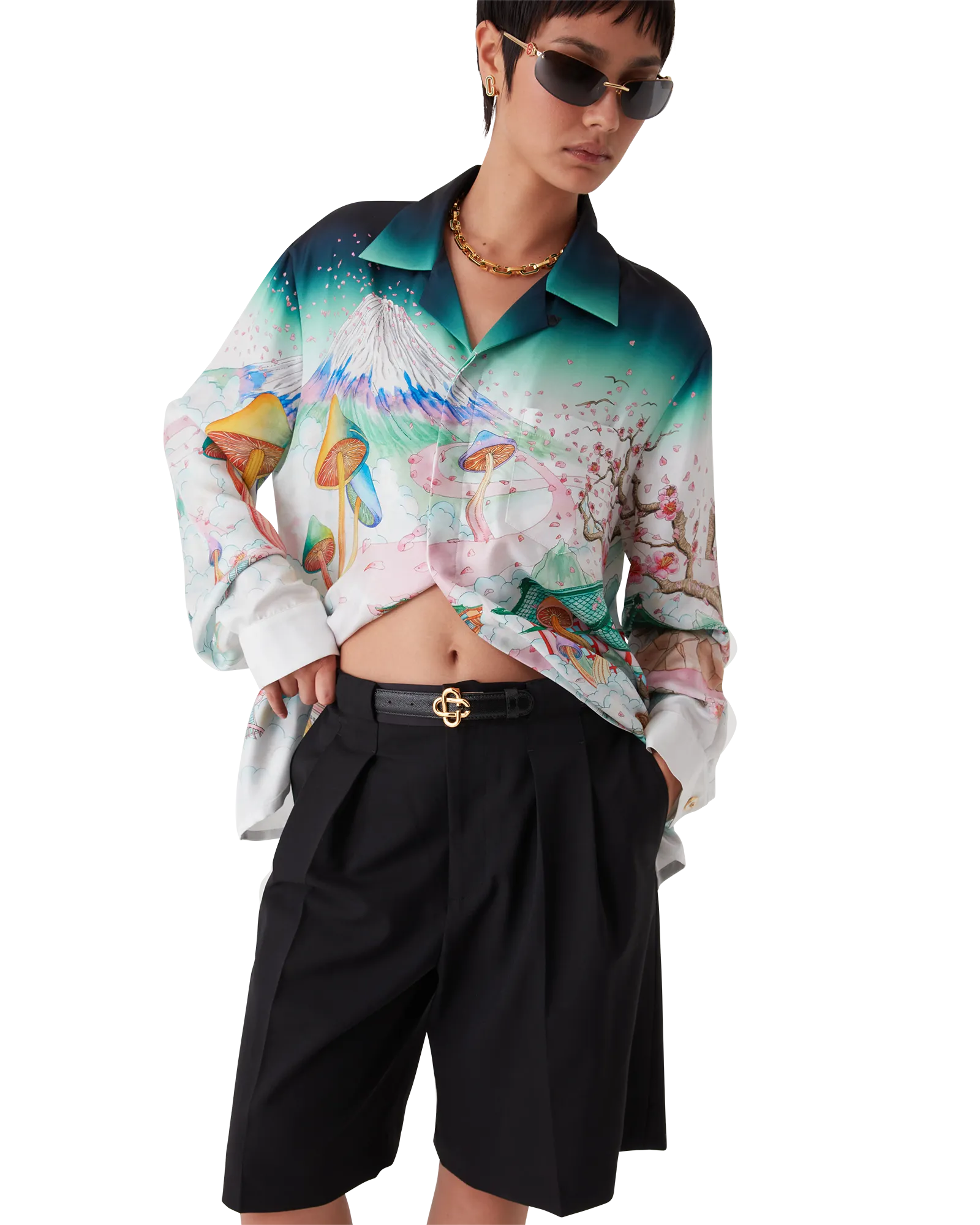 Women's Black Silver CC Logo Buckle Belt