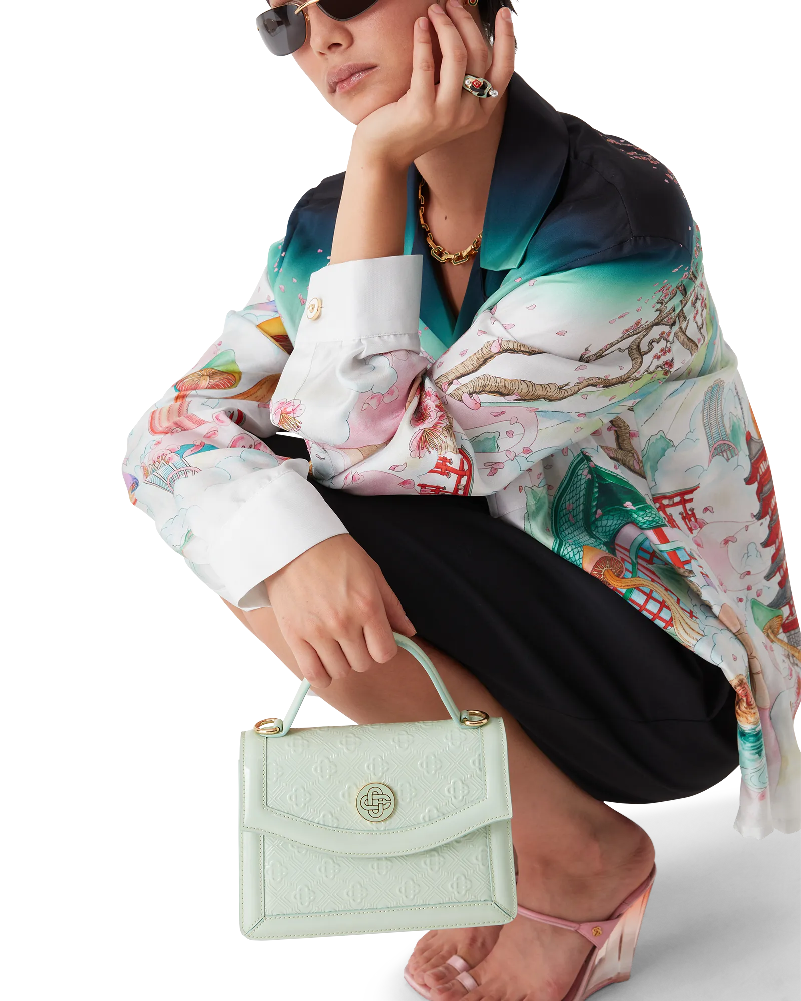 Mint Monogram Embossed Mini Jeanne Bag