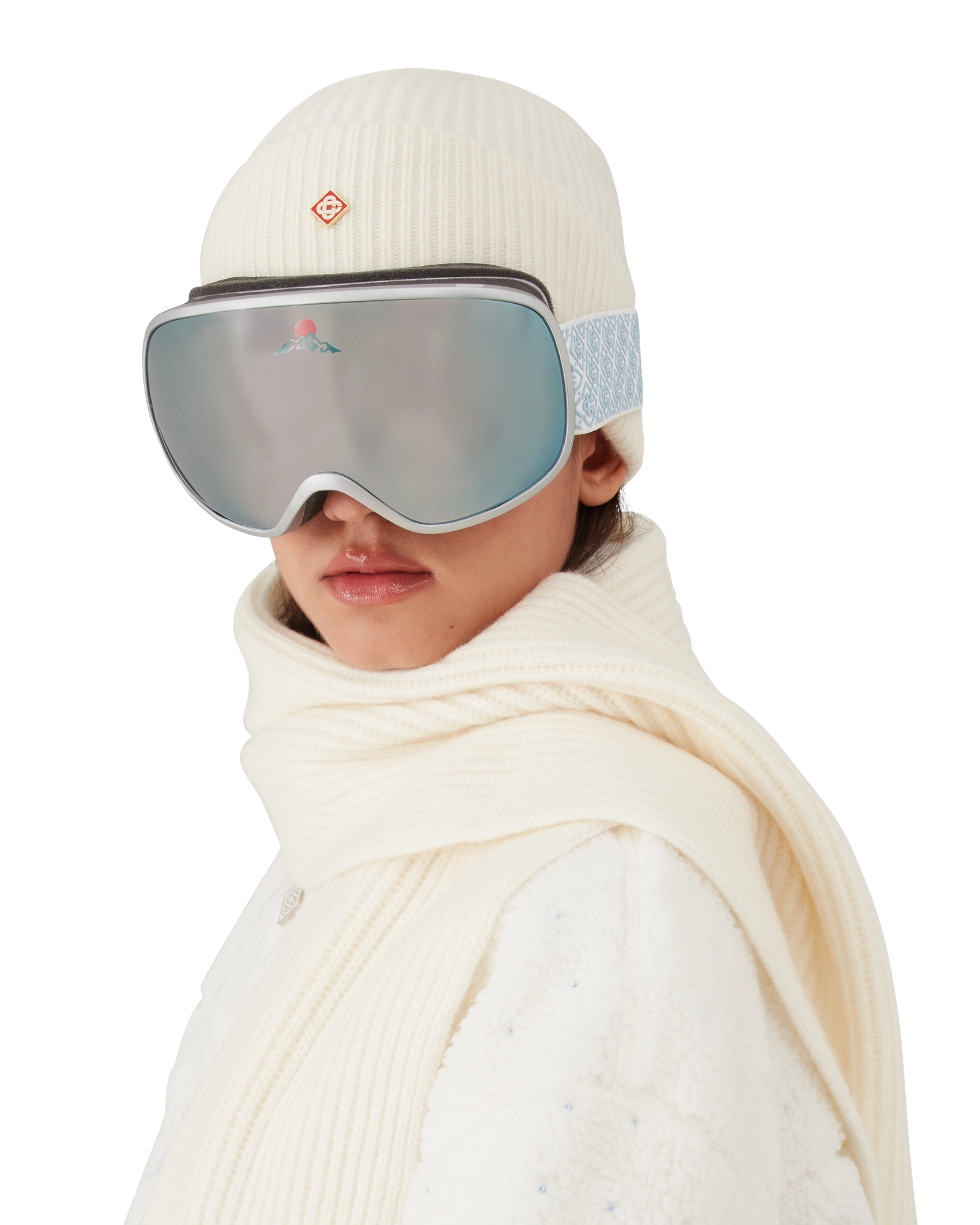 Silver & White Gradient Ski Goggles