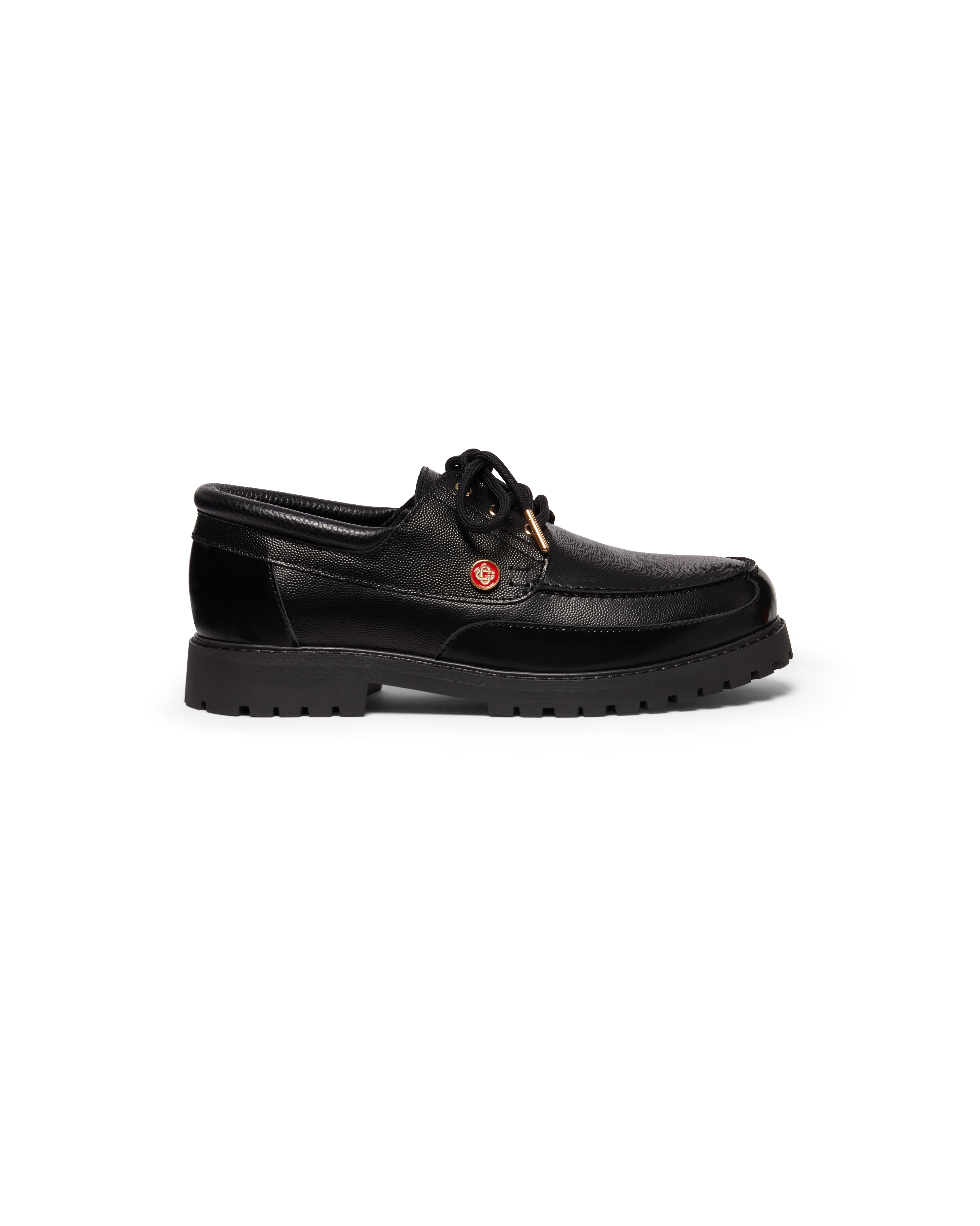 Women's Black Leather Boat Shoes