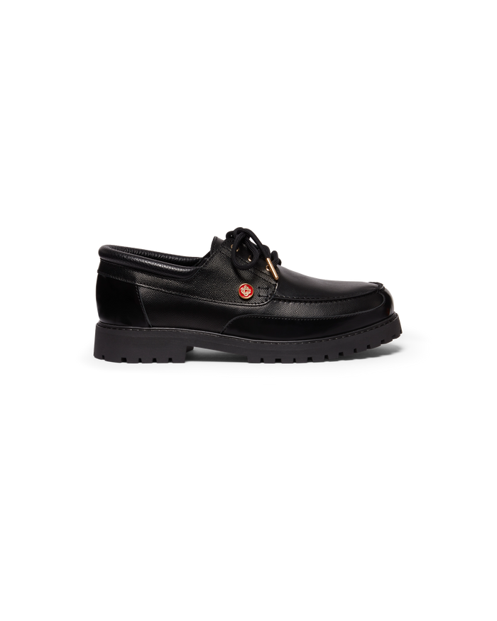 Women's Black Leather Boat Shoes