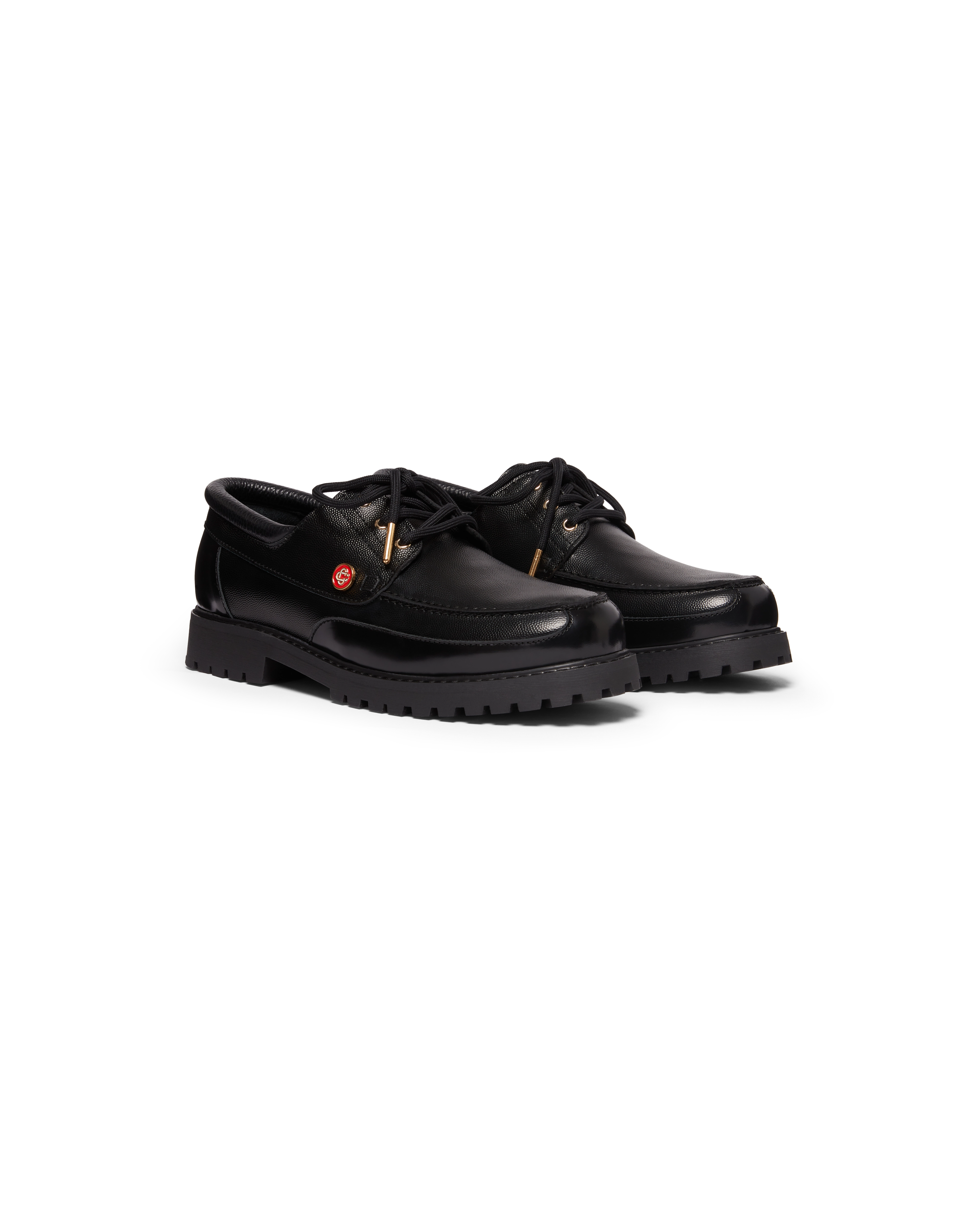 Women's Black Leather Boat Shoes