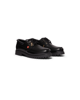 Women's Black Leather Boat Shoes