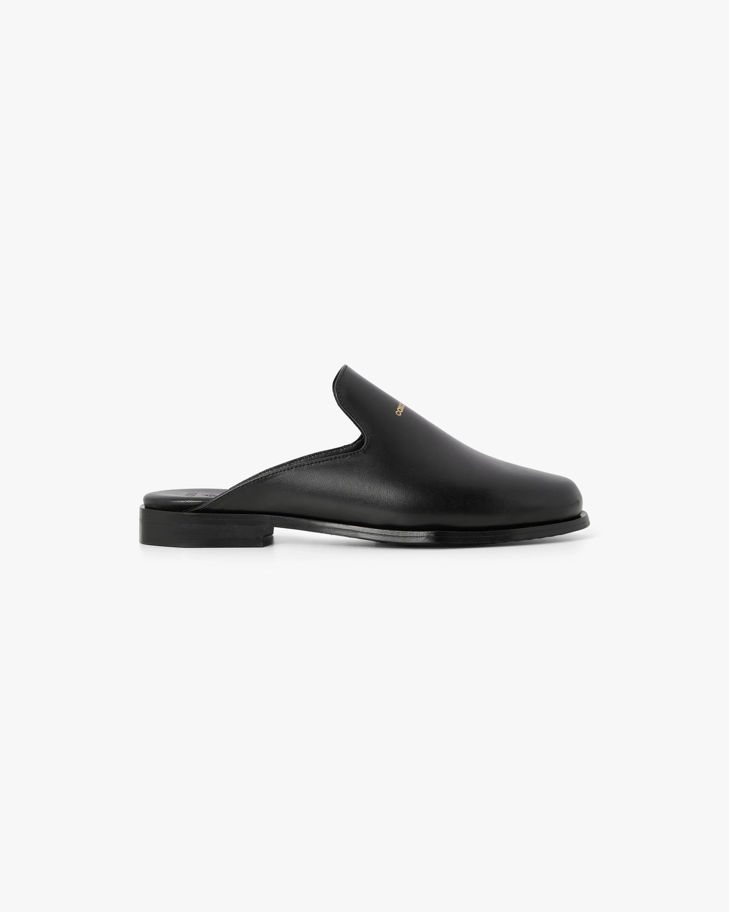 Black Leather Loafer Mule