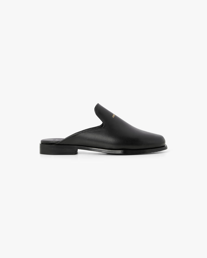 Black Leather Loafer Mule