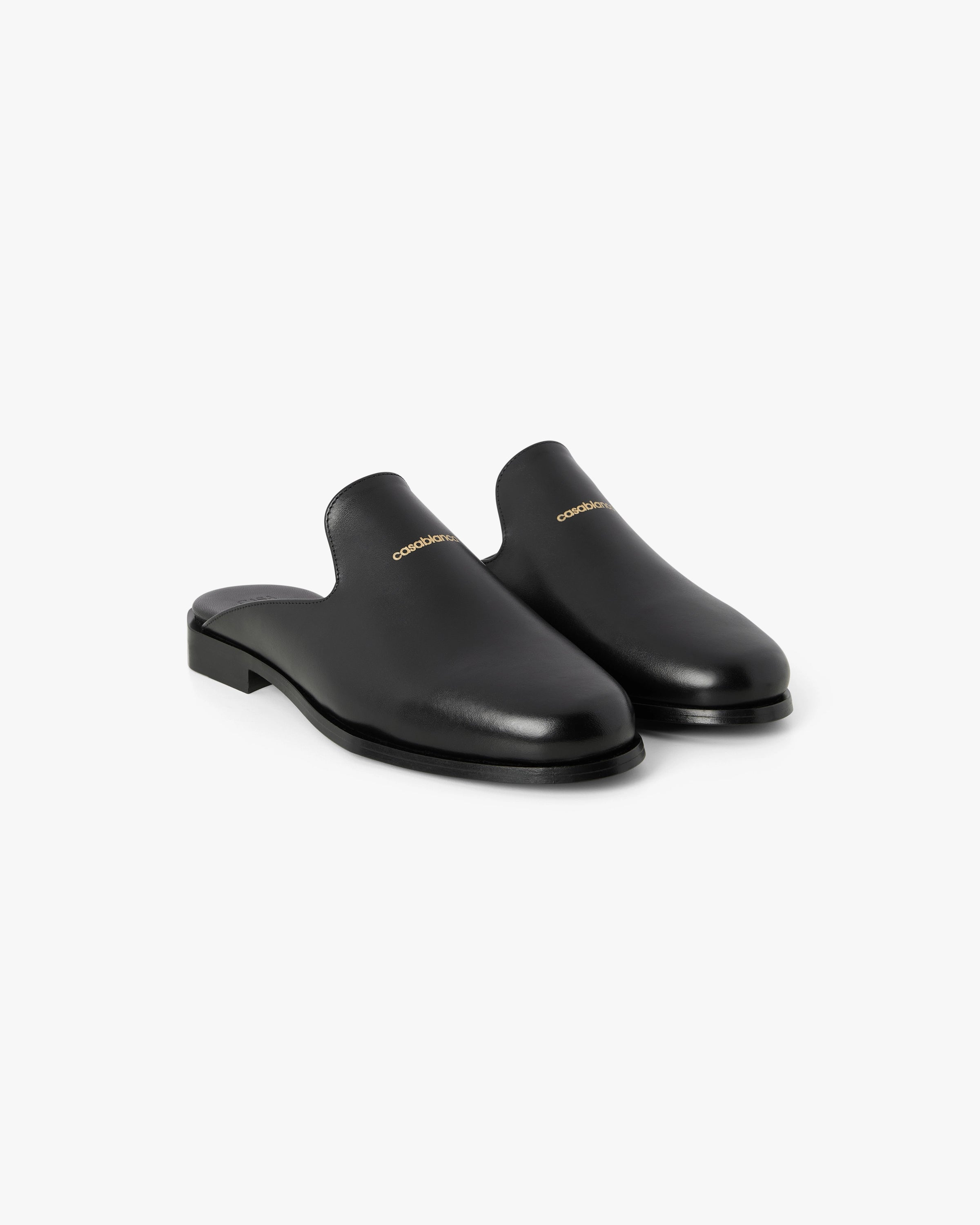Black Leather Loafer Mule