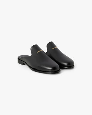 Black Leather Loafer Mule