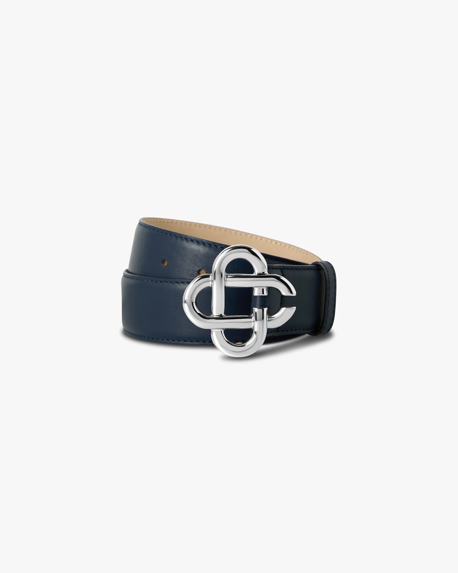Men's Navy & Silver Classic Leather CC Logo Belt