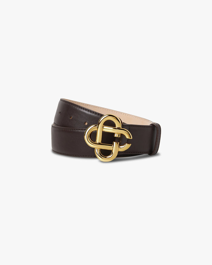 Women's Brown & Gold Classic Leather CC Logo Belt
