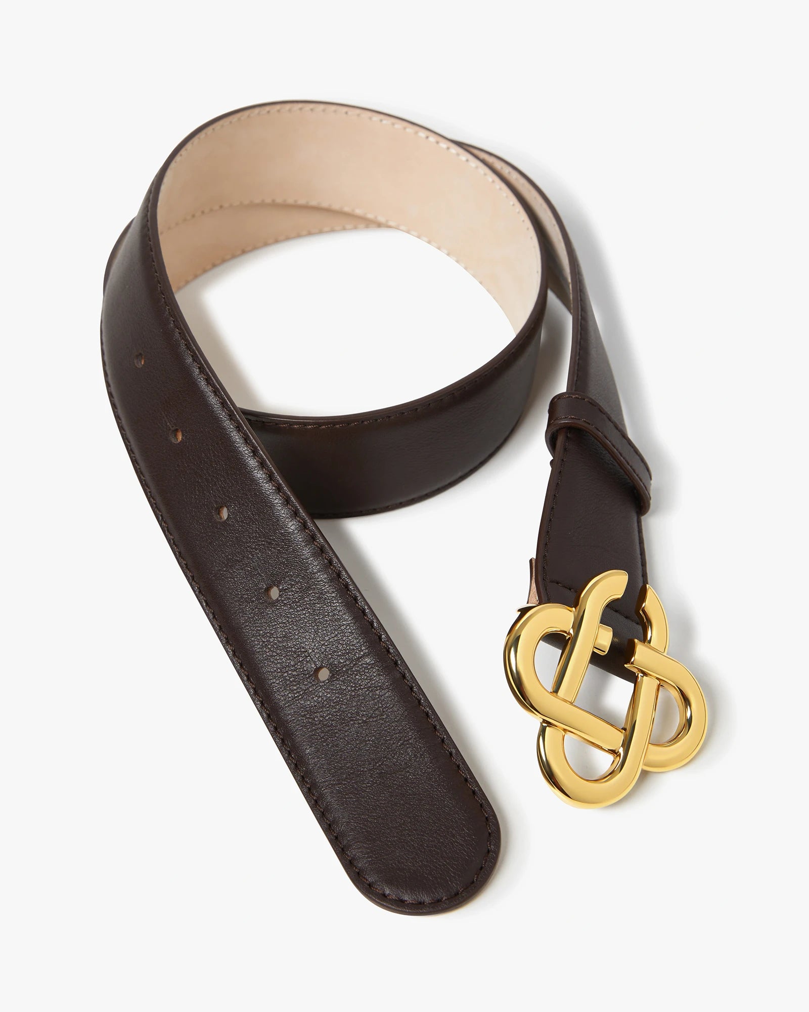 Women's Brown & Gold Classic Leather CC Logo Belt