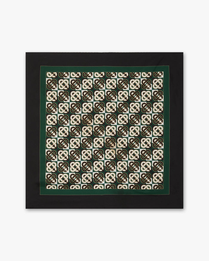 Green & Navy Check Monogram Medium Silk Scarf