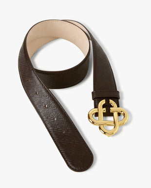 Men's Brown & Gold Leather Monogram CC Belt
