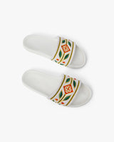 Men's White Embroidered Terry Slides