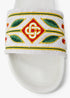Men's White Embroidered Terry Slides